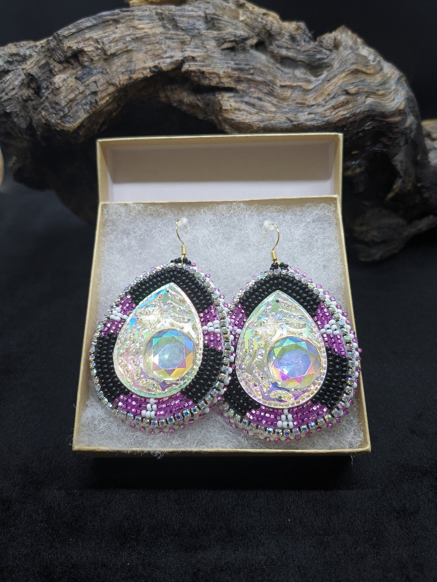 Hand-Beaded Teardrop Earrings: Ojibwe/Anishinaabe Made with Czech Glass