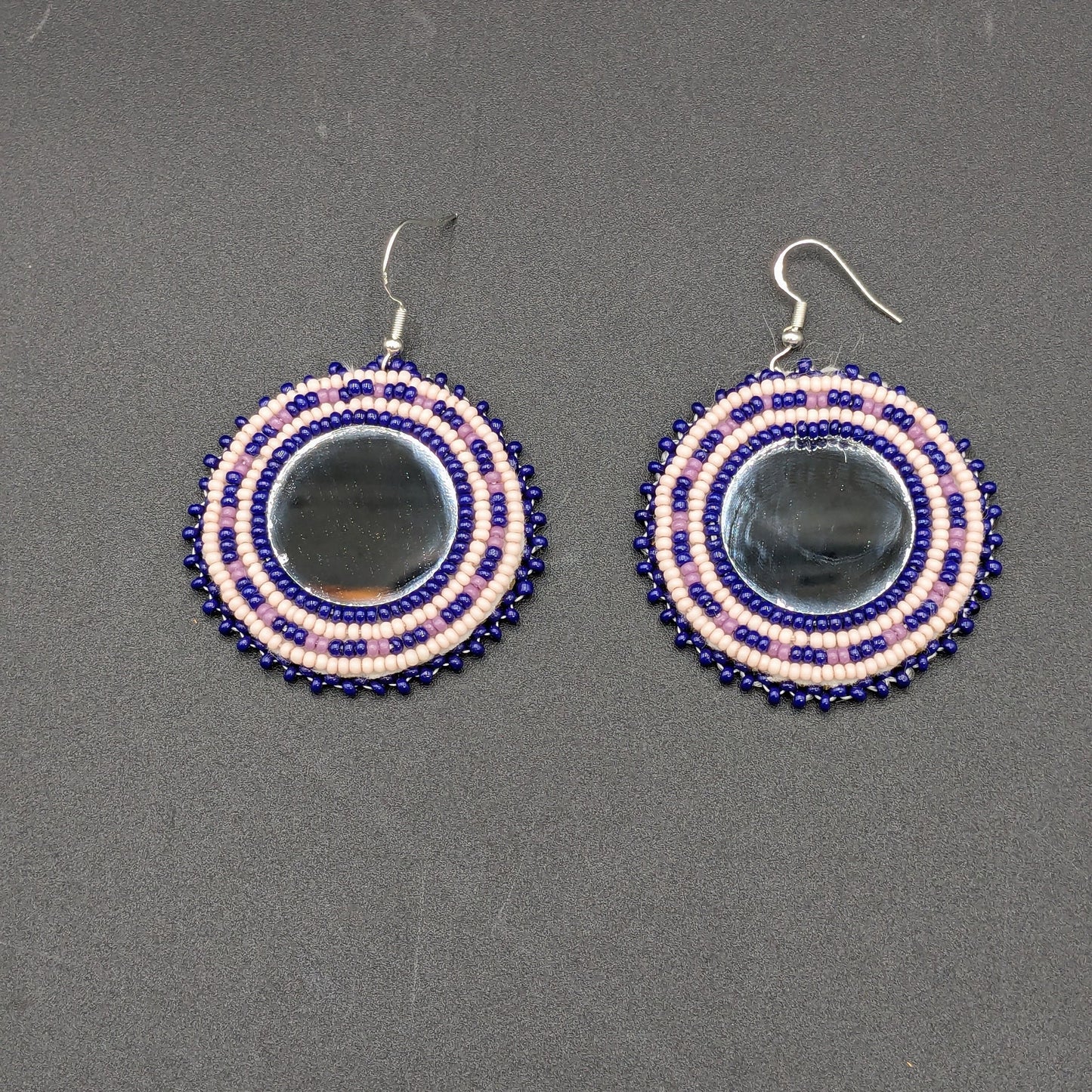 Hand-Beaded Mirror Earrings - Ojibwe/Anishinaabe Made