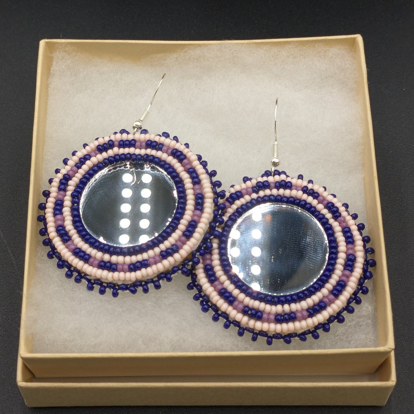Hand-Beaded Mirror Earrings - Ojibwe/Anishinaabe Made