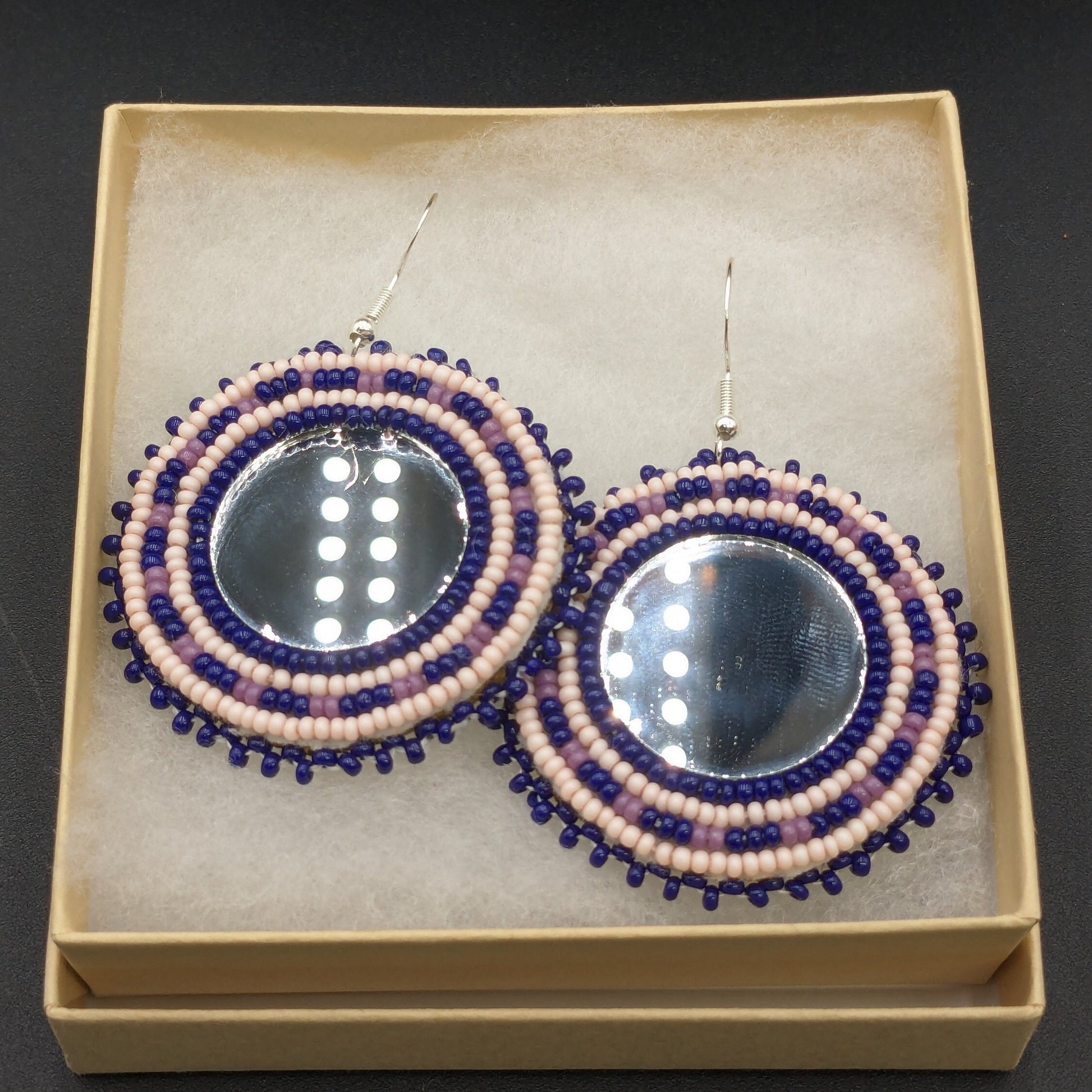 Hand-Beaded Mirror Earrings - Ojibwe/Anishinaabe Made