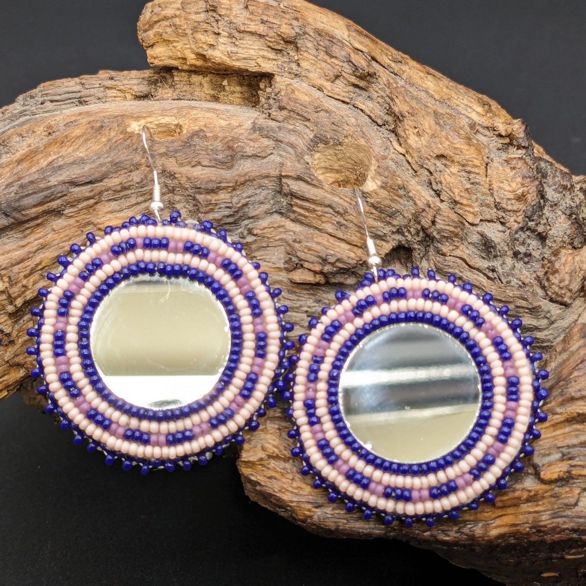 Hand-Beaded Mirror Earrings - Ojibwe/Anishinaabe Made