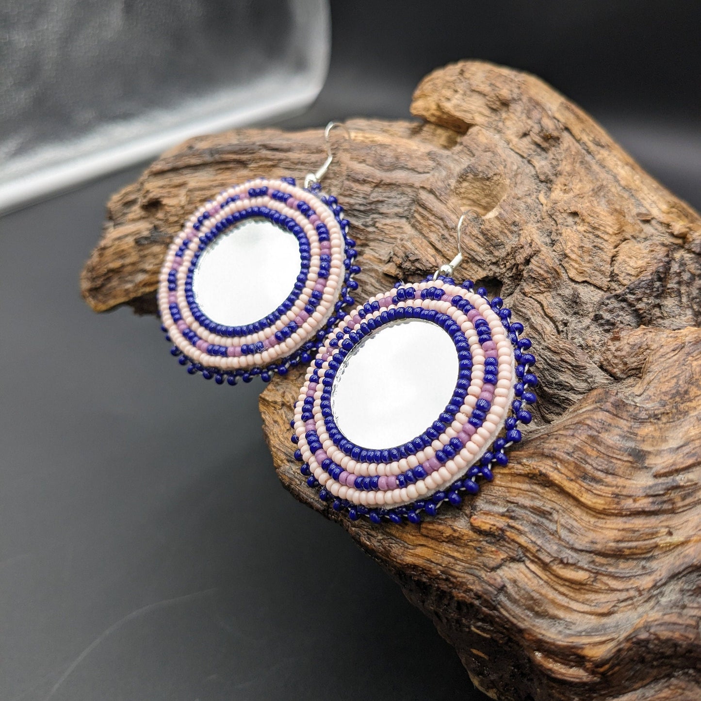 Hand-Beaded Mirror Earrings - Ojibwe/Anishinaabe Made