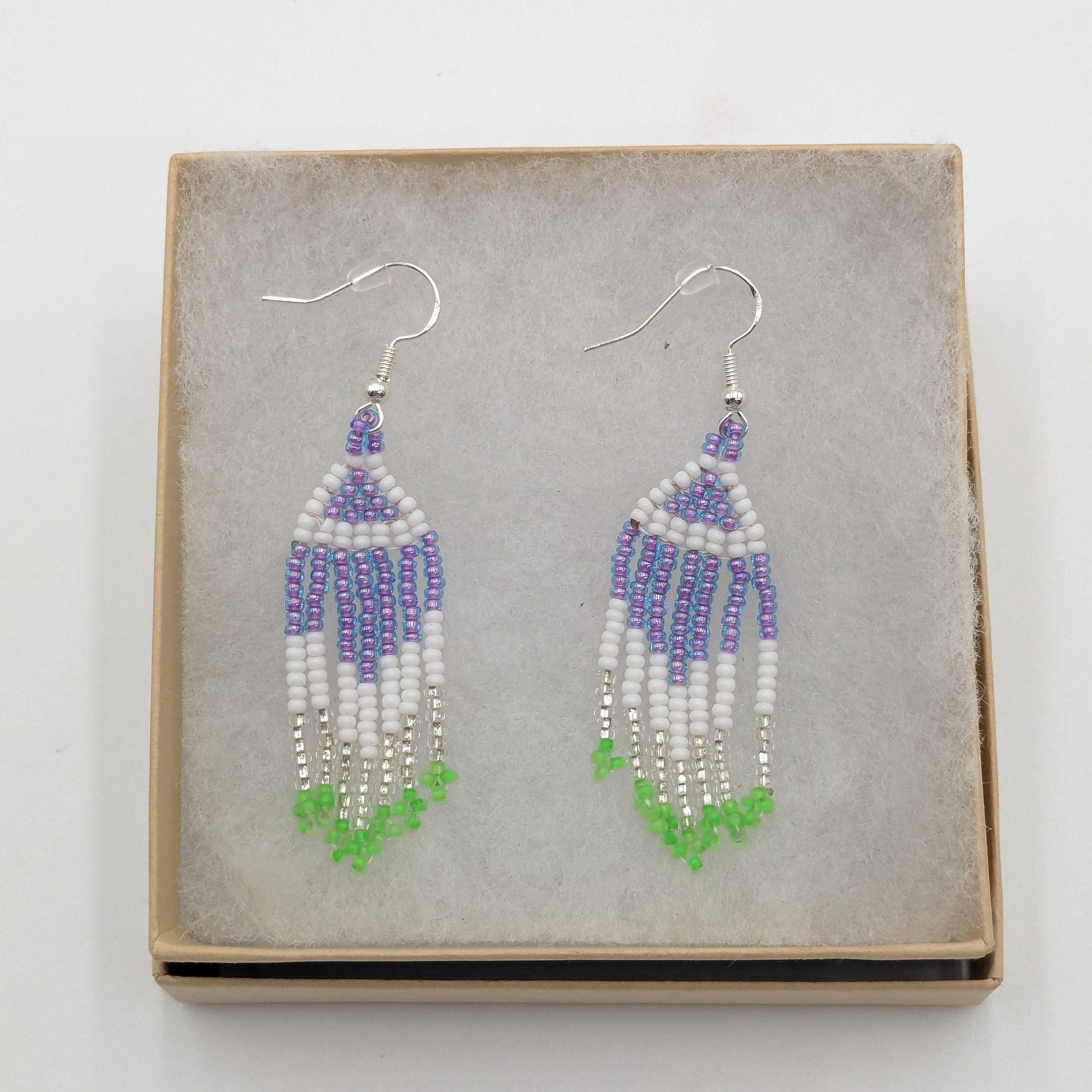 Hand Beaded Fringe Earrings: Anishinaabe Ojibwe Beadwork