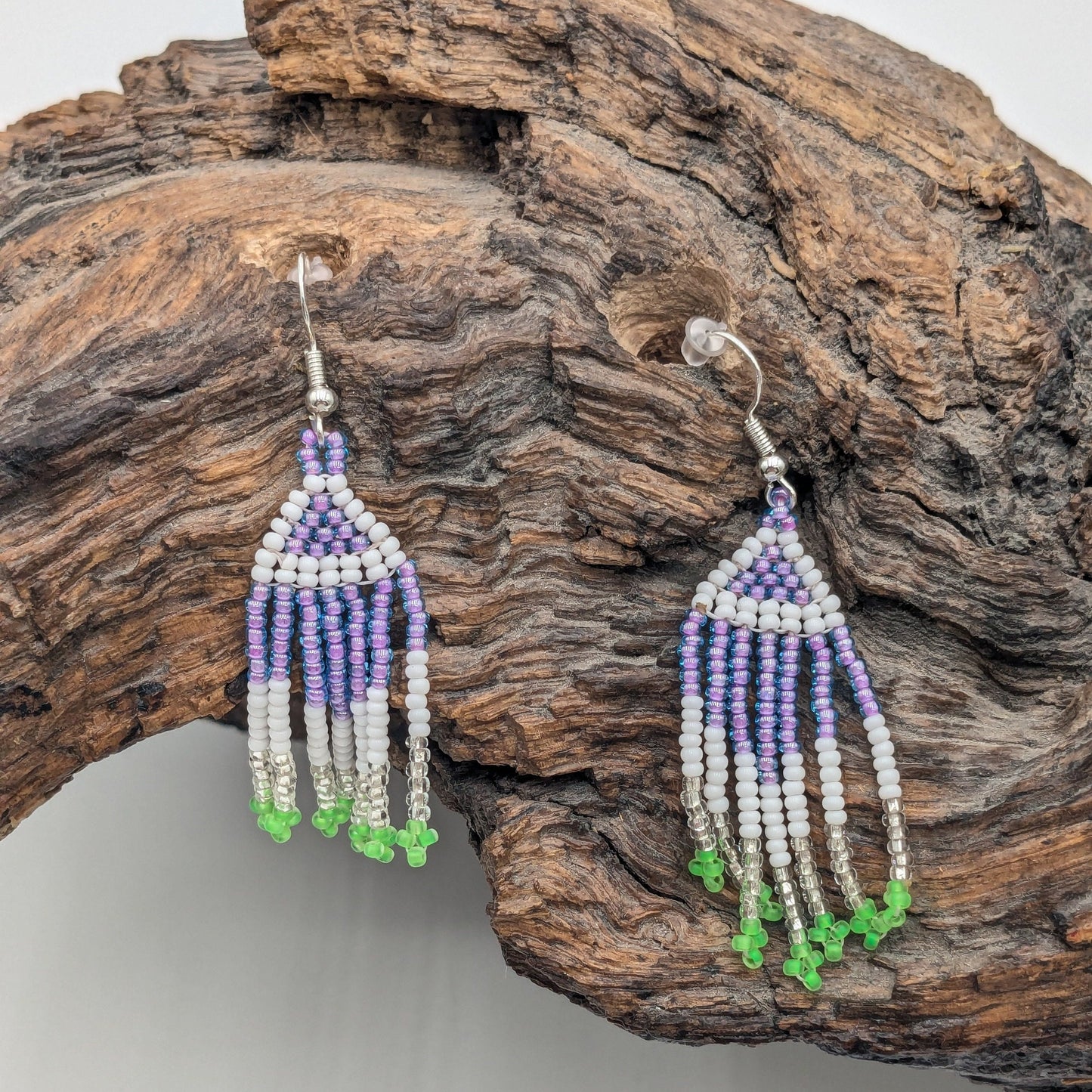 Hand Beaded Fringe Earrings: Anishinaabe Ojibwe Beadwork