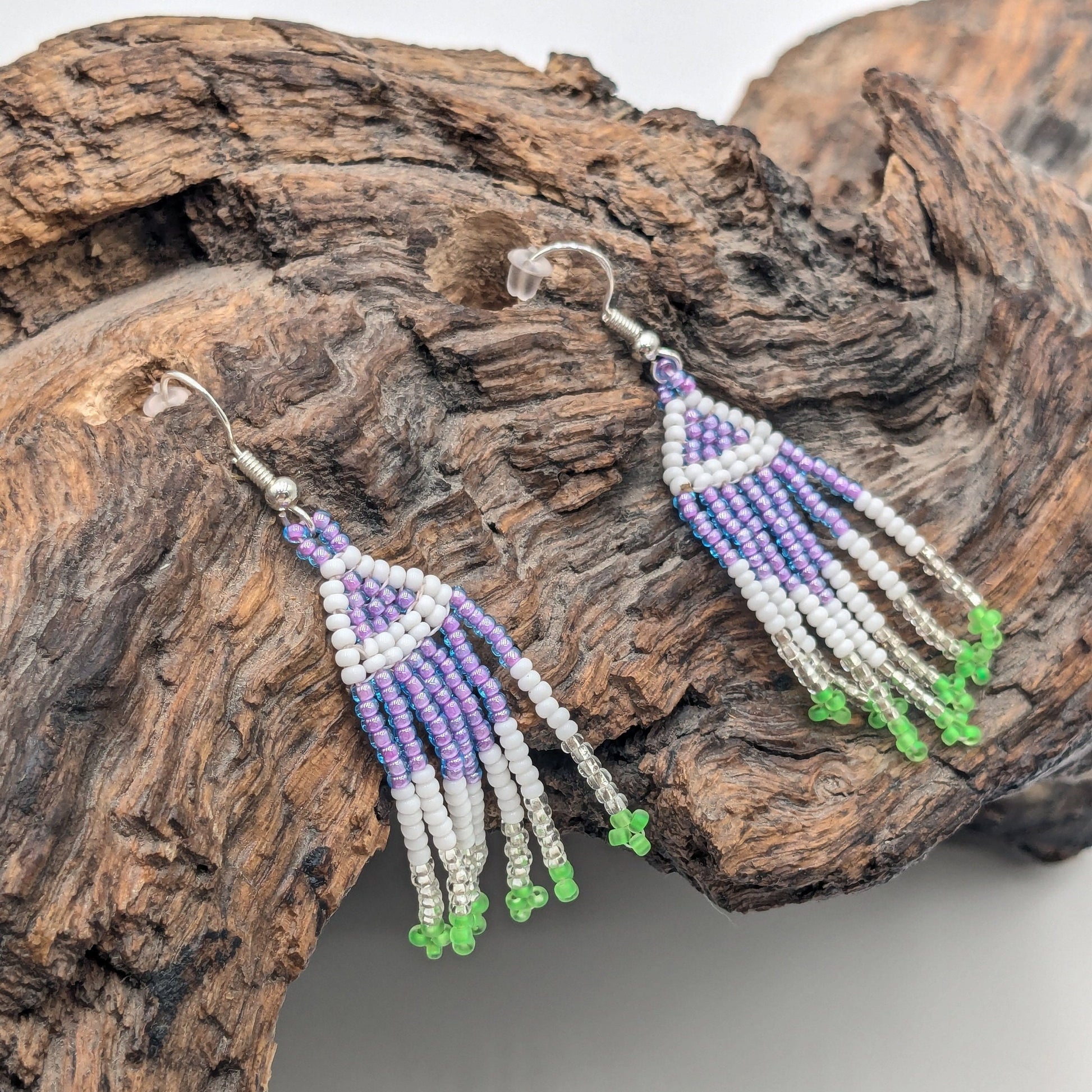 Hand Beaded Fringe Earrings: Anishinaabe Ojibwe Beadwork