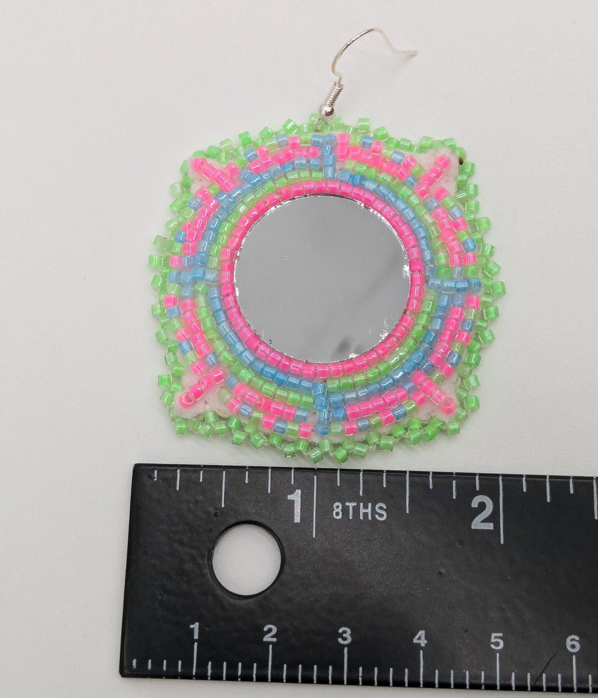 Hand Beaded Mirror Earrings: Anishinaabe/Ojibwe Design