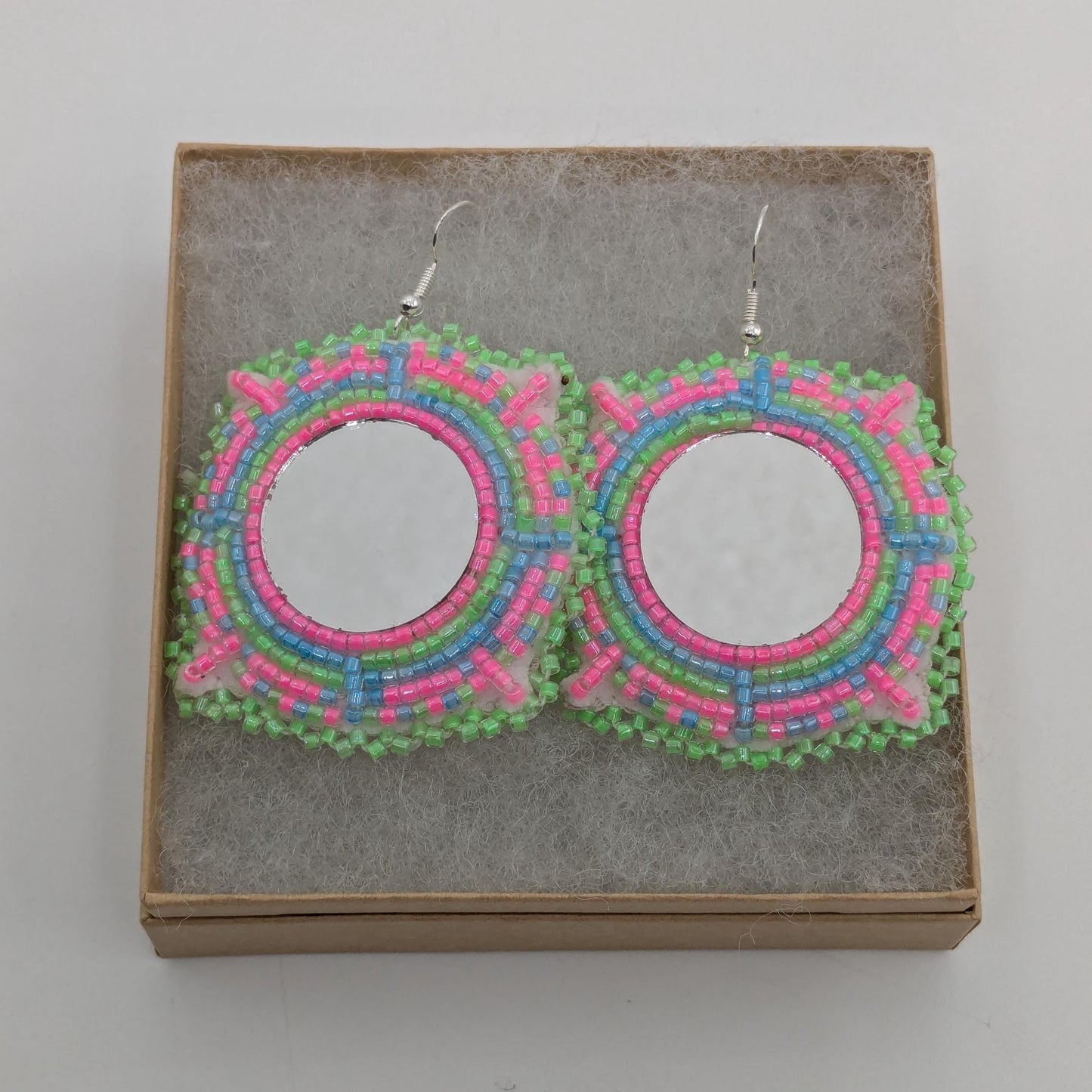 Hand Beaded Mirror Earrings: Anishinaabe/Ojibwe Design
