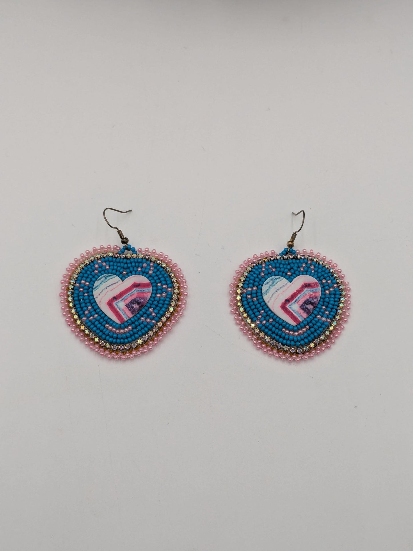 Handmade Beaded Heart Earrings: Ojibwe Turquoise Style