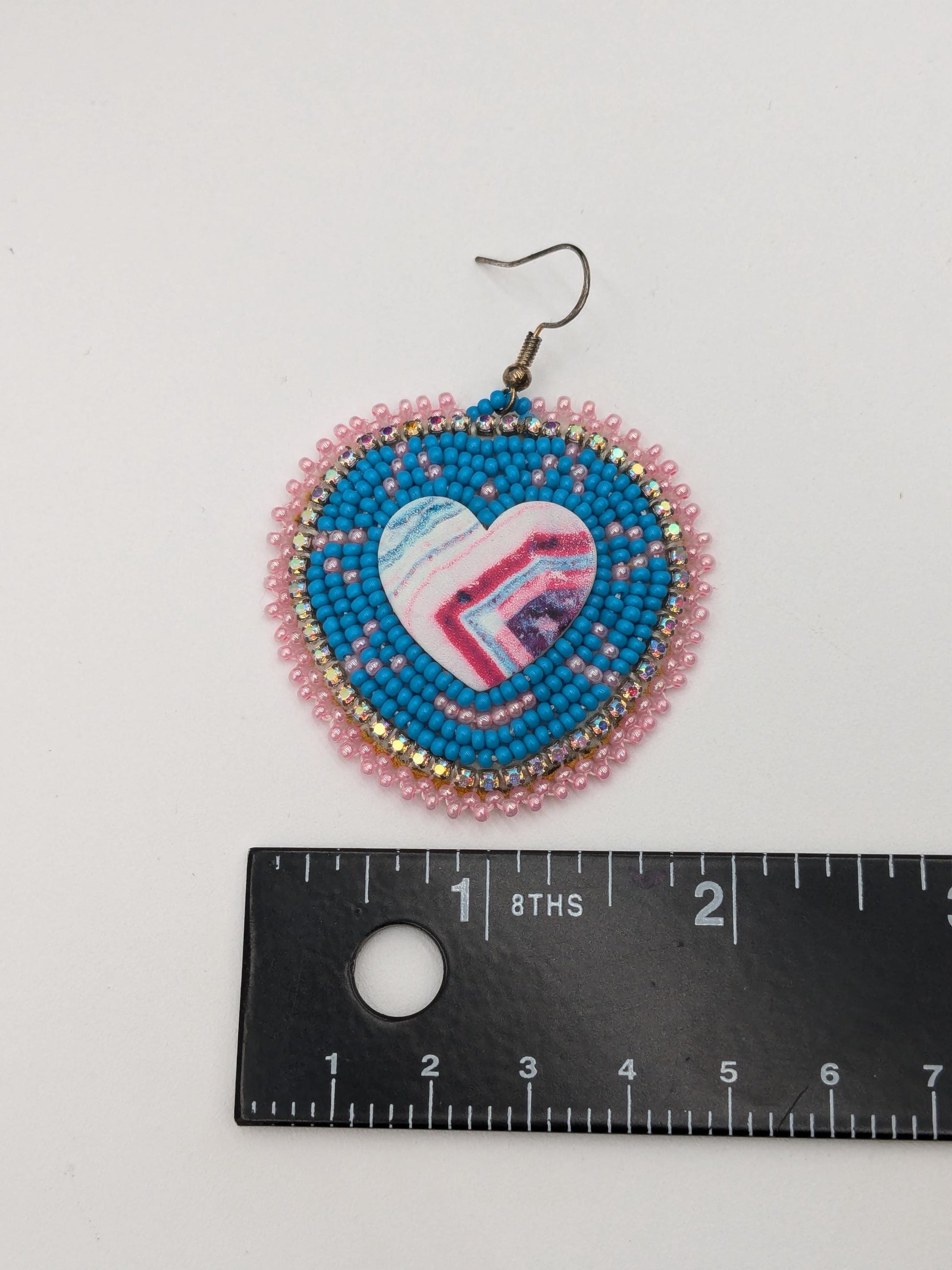 Handmade Beaded Heart Earrings: Ojibwe Turquoise Style