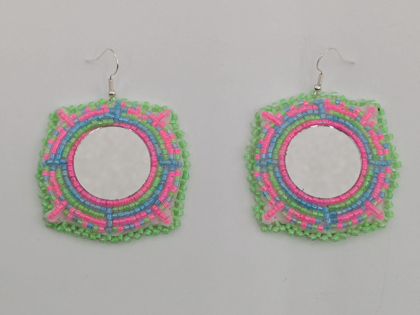Hand Beaded Mirror Earrings: Anishinaabe/Ojibwe Design