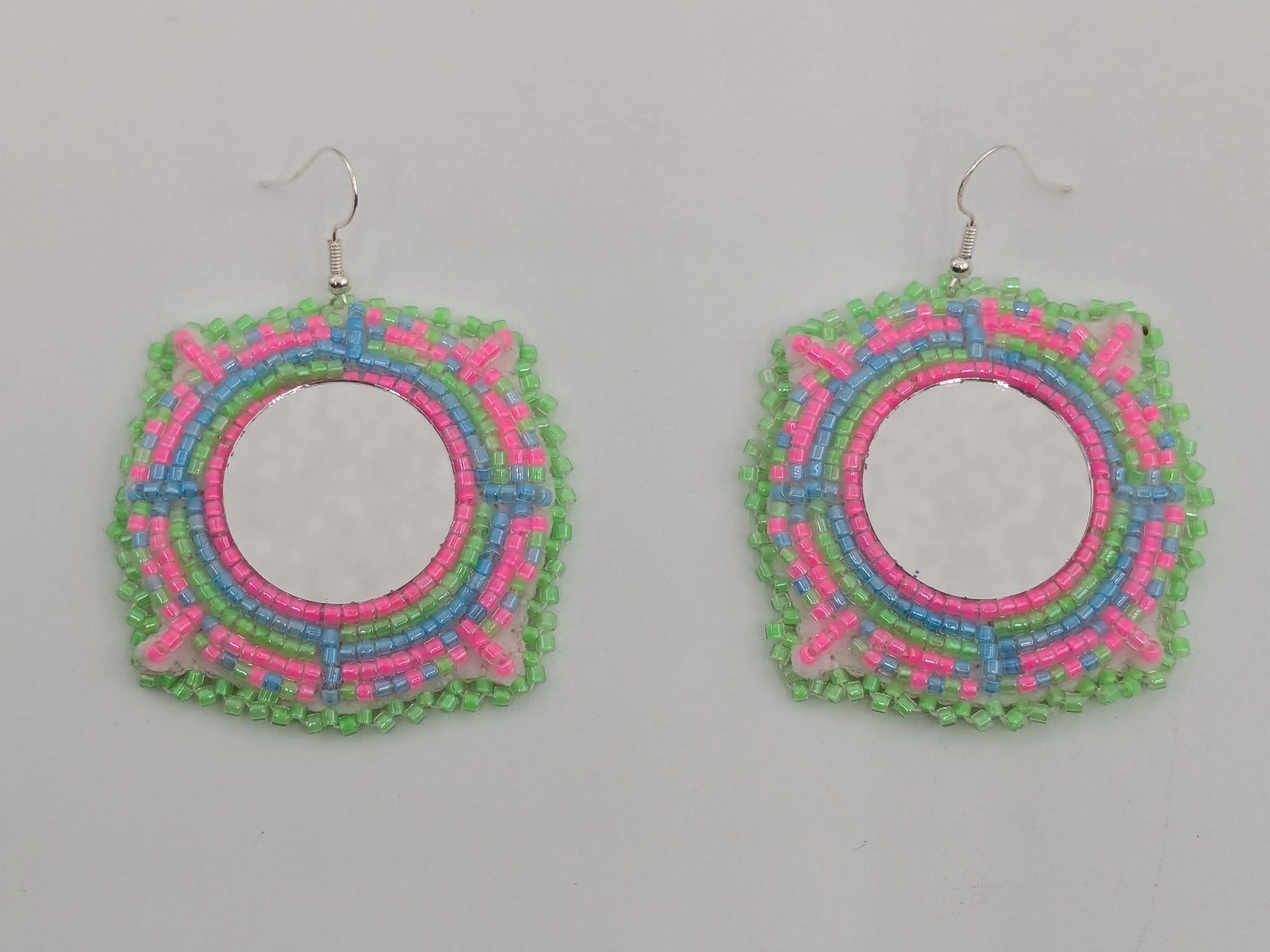 Hand Beaded Mirror Earrings: Anishinaabe/Ojibwe Design