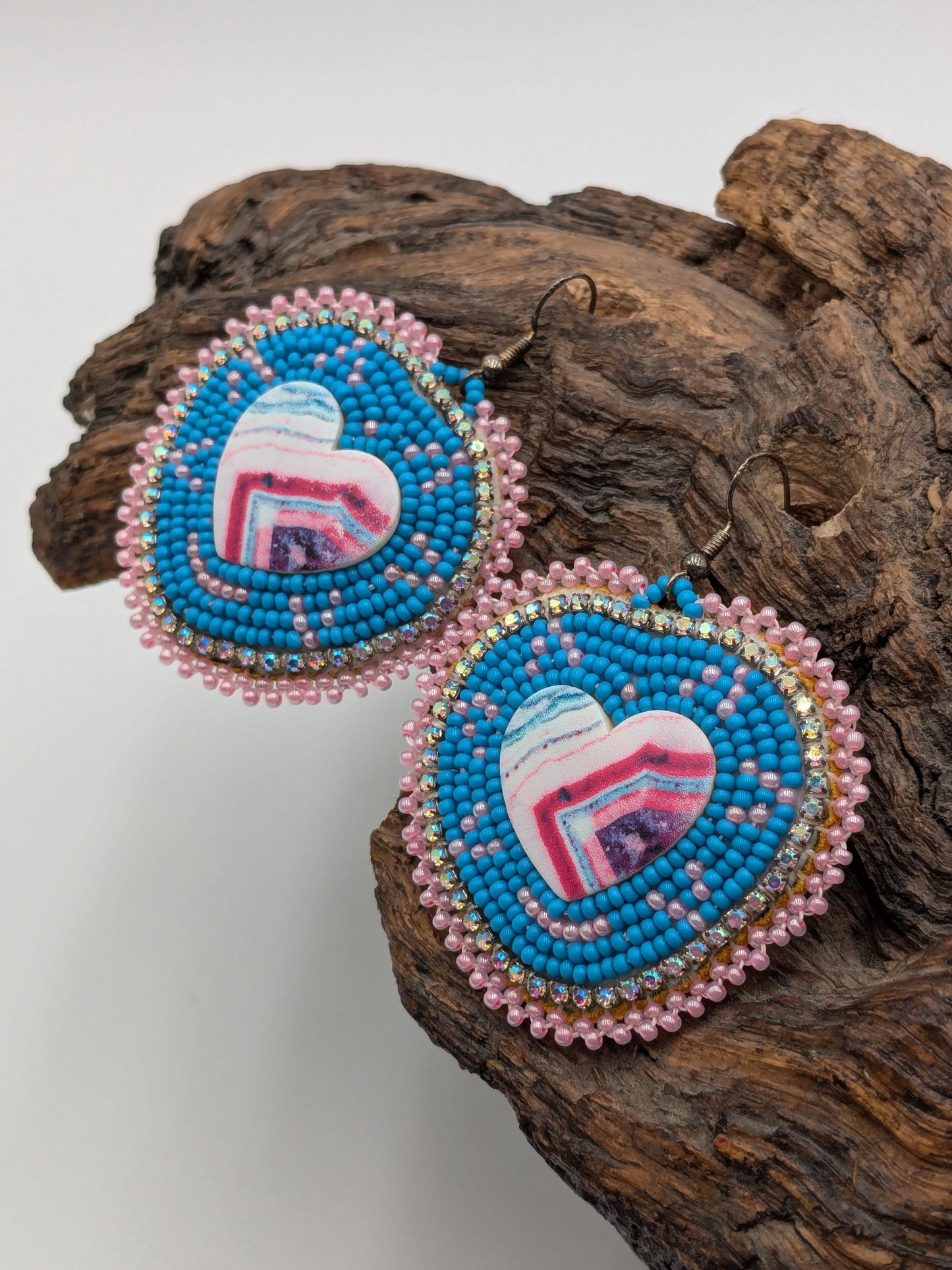 Handmade Beaded Heart Earrings: Ojibwe Turquoise Style