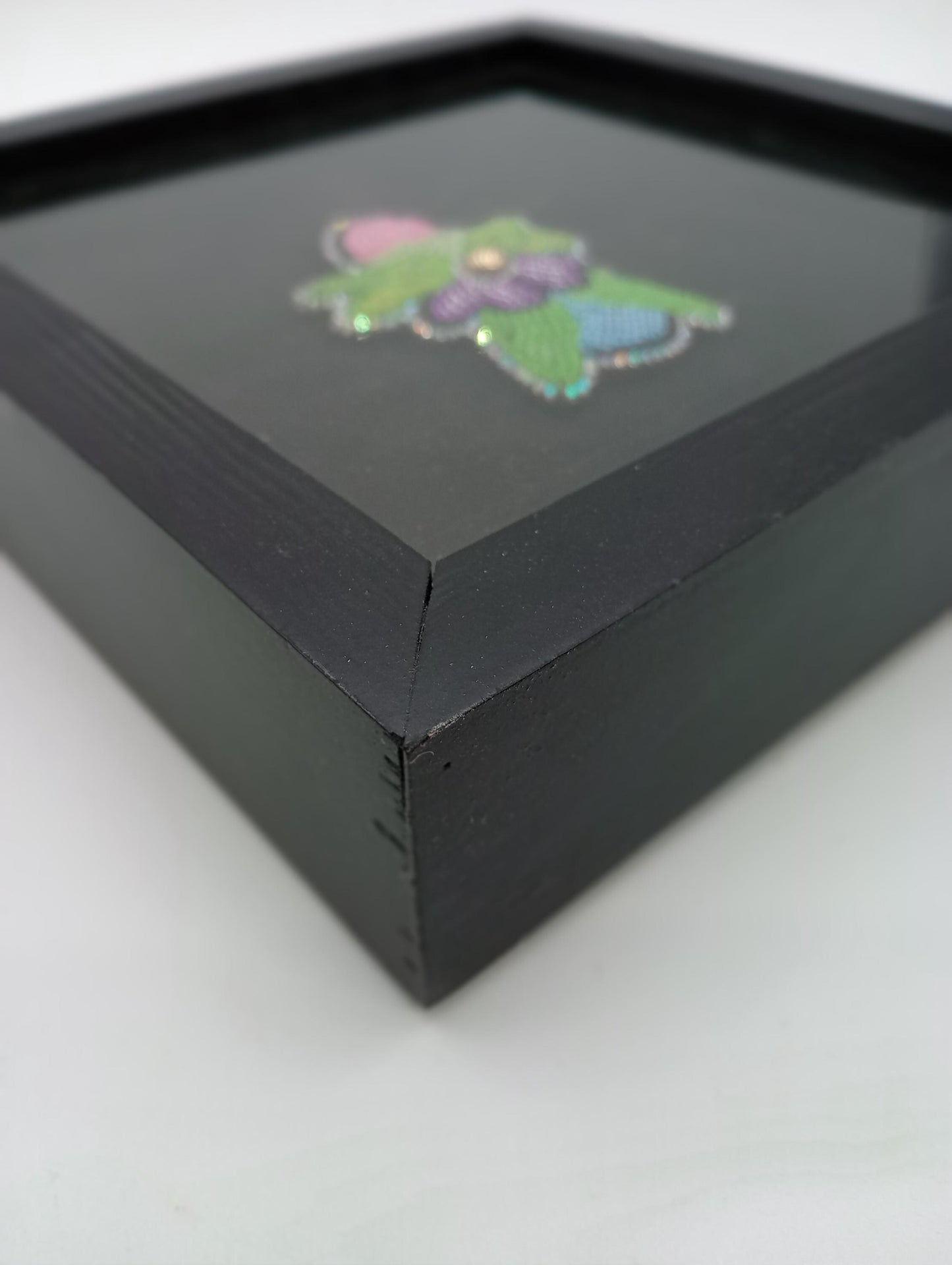 Beaded Floral Velvet Wall Hanging in Shadow Box: Native Decor