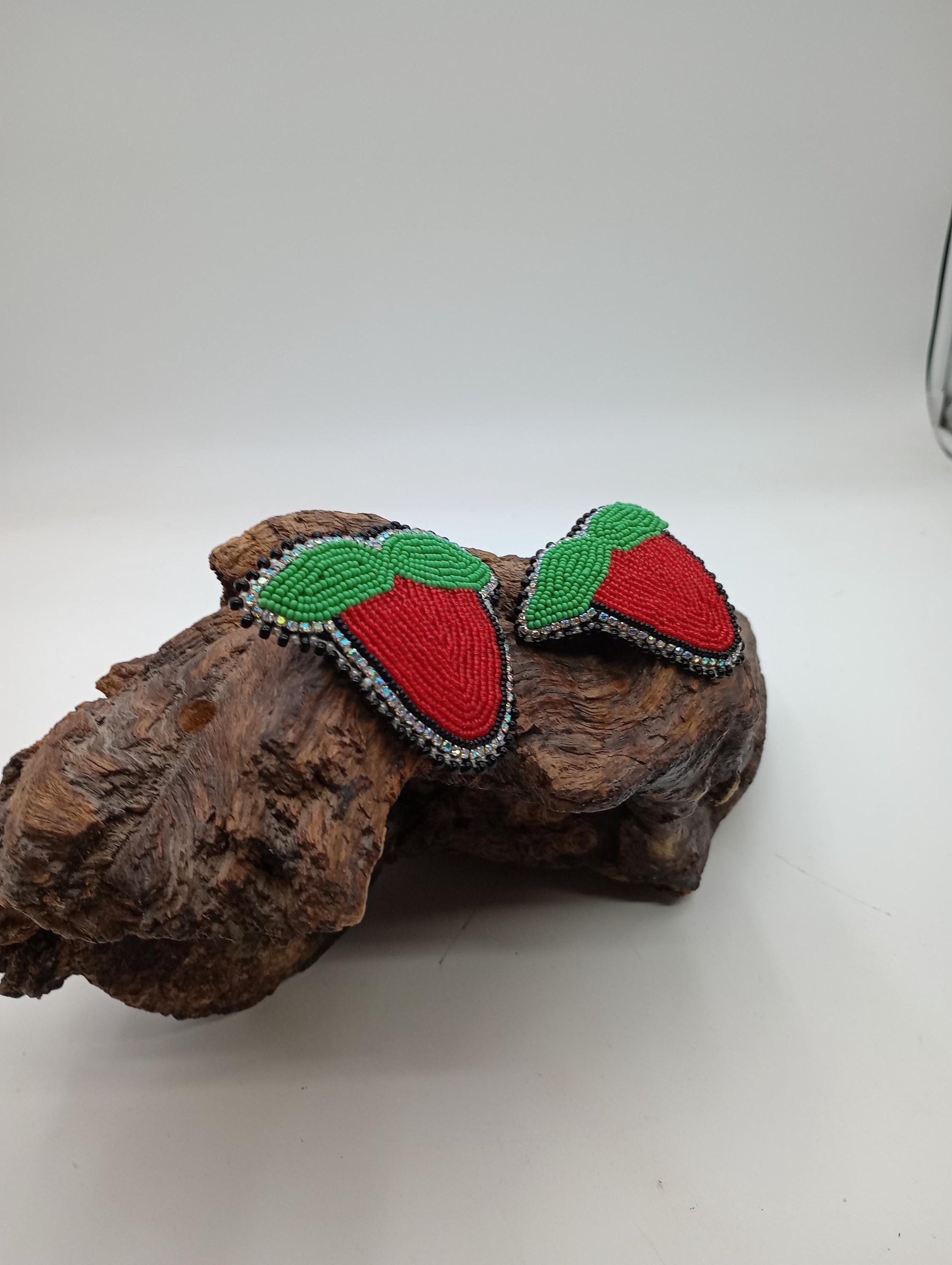 Beaded Strawberry Earrings: Handmade Ojibwe-Inspired Statement Jewelry