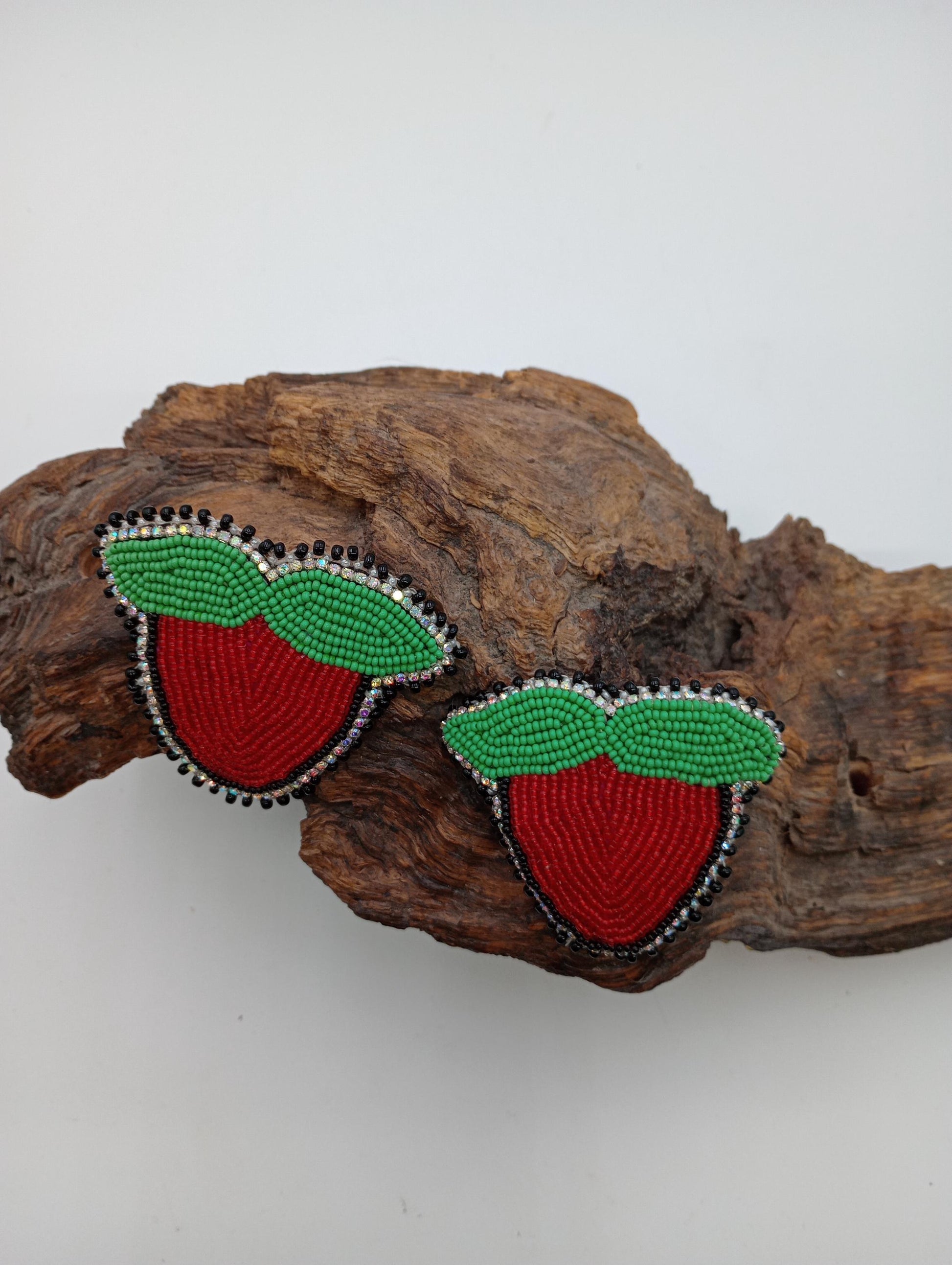 Beaded Strawberry Earrings: Handmade Ojibwe-Inspired Statement Jewelry
