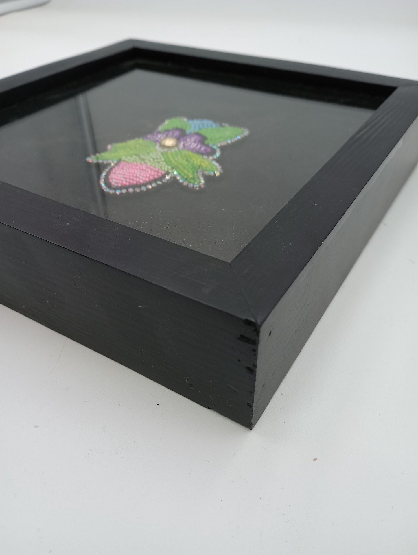 Beaded Floral Velvet Wall Hanging in Shadow Box: Native Decor