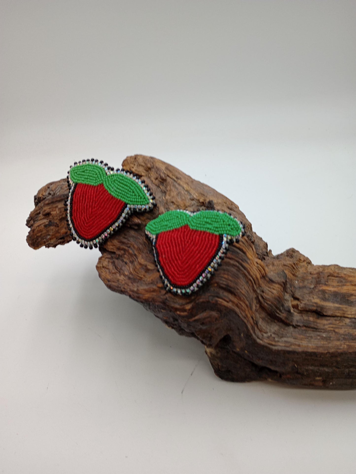 Beaded Strawberry Earrings: Handmade Ojibwe-Inspired Statement Jewelry