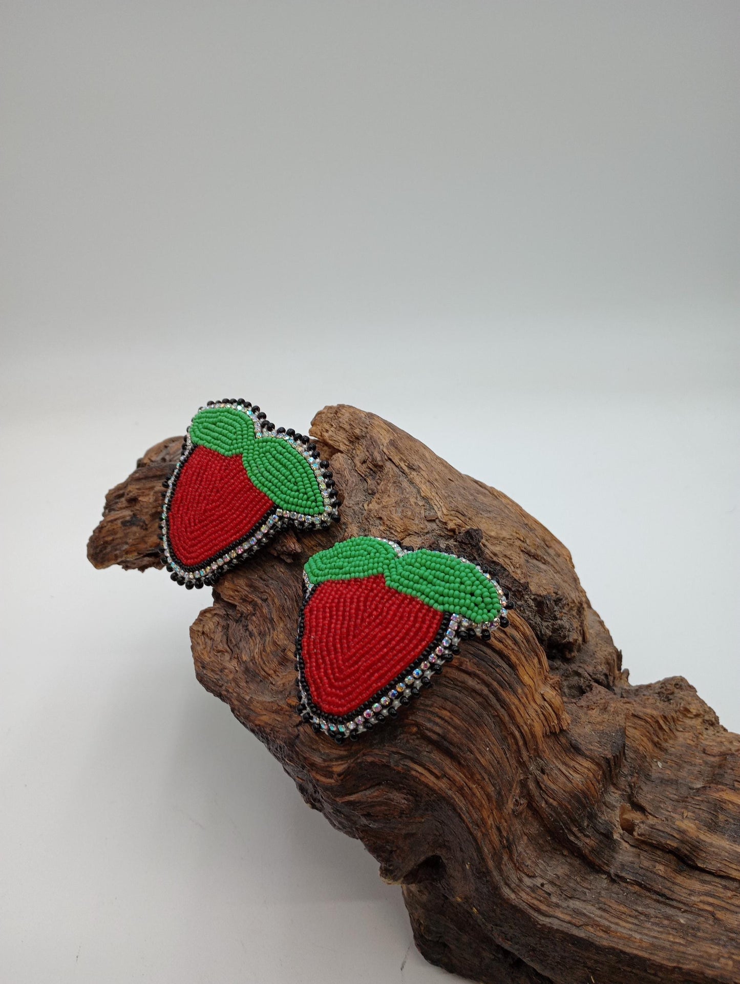 Beaded Strawberry Earrings: Handmade Ojibwe-Inspired Statement Jewelry