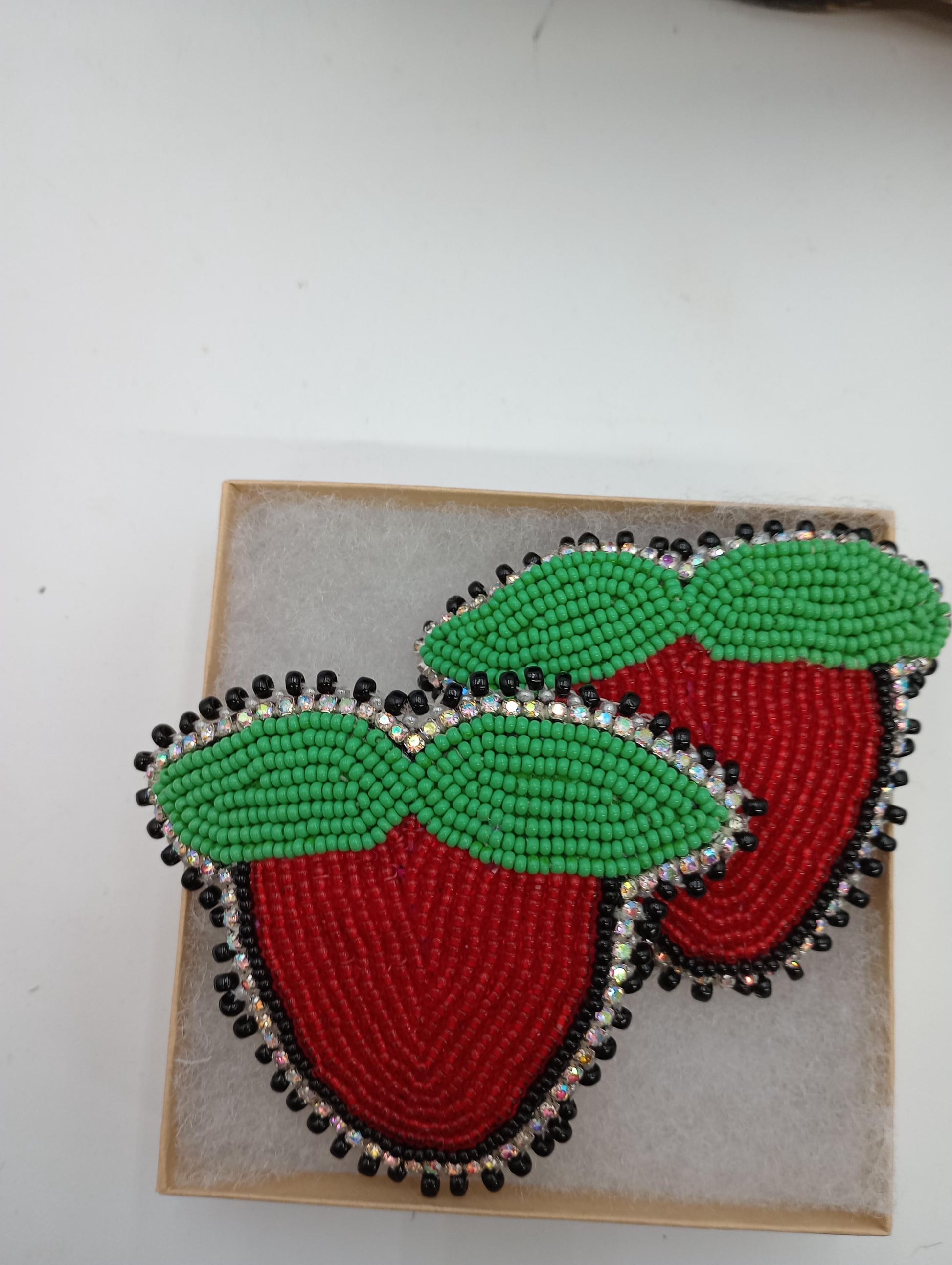 Beaded Strawberry Earrings: Handmade Ojibwe-Inspired Statement Jewelry
