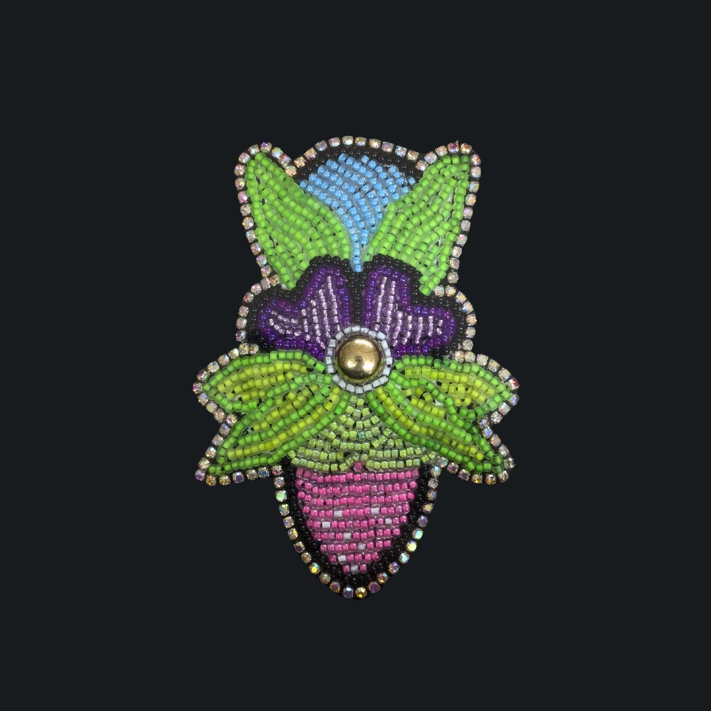 Beaded Floral Velvet Wall Hanging in Shadow Box: Native Decor