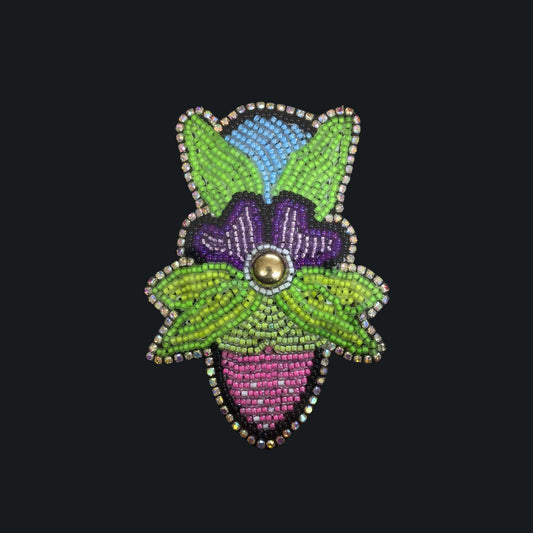 Beaded Floral Velvet Wall Hanging in Shadow Box: Native Decor