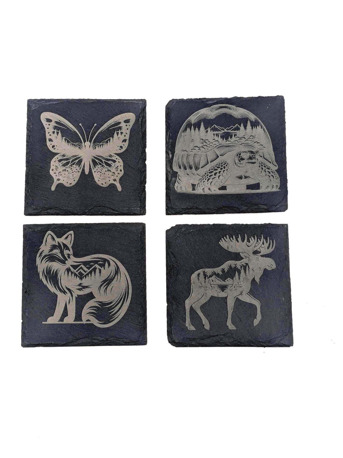Etched Slate Coasters: Animal & Nature Scenes, Set Of 4