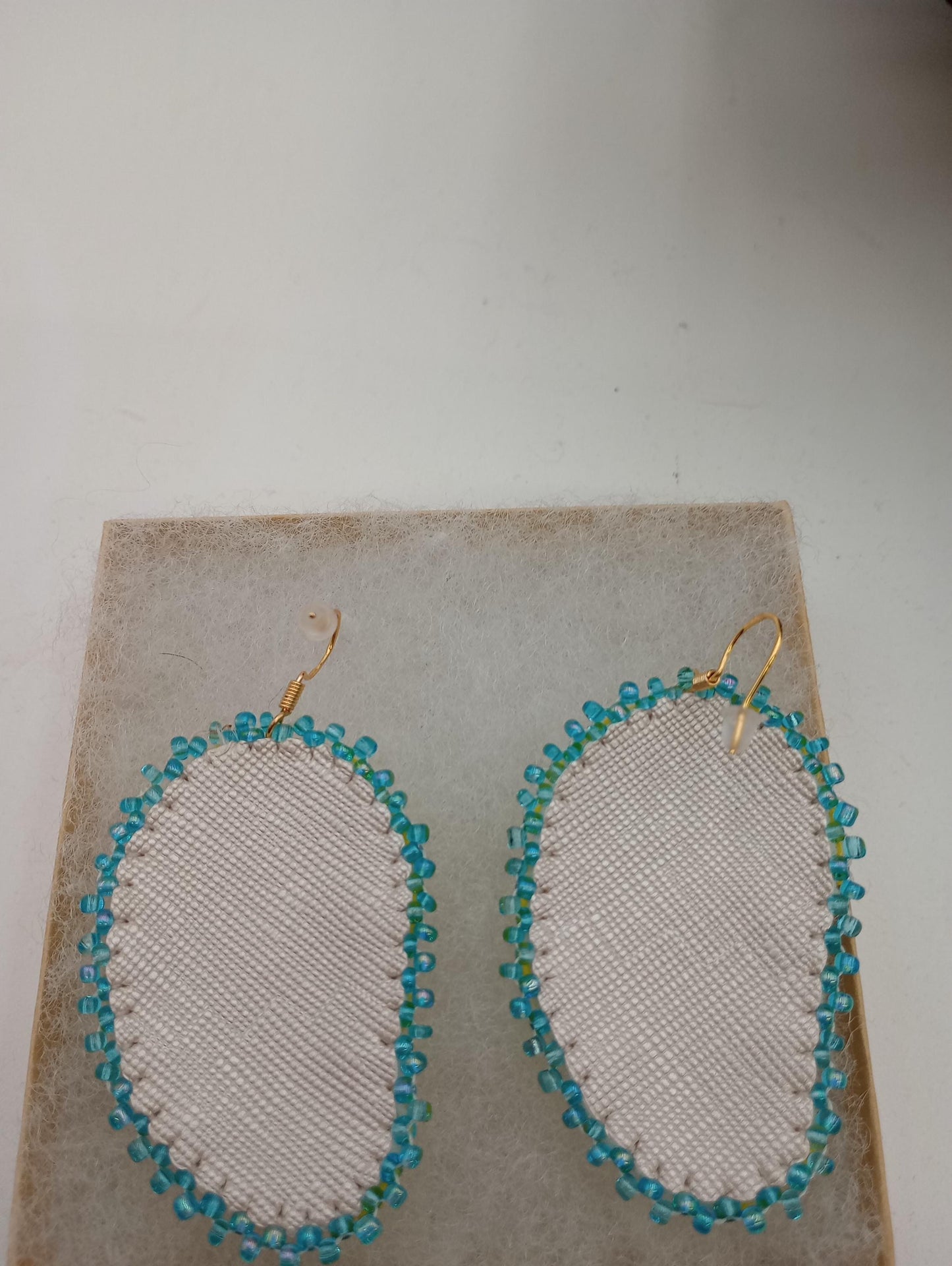 Hand Beaded Earrings: Anishinaabe/Ojibwe Beadwork, Light Blue & Yellow