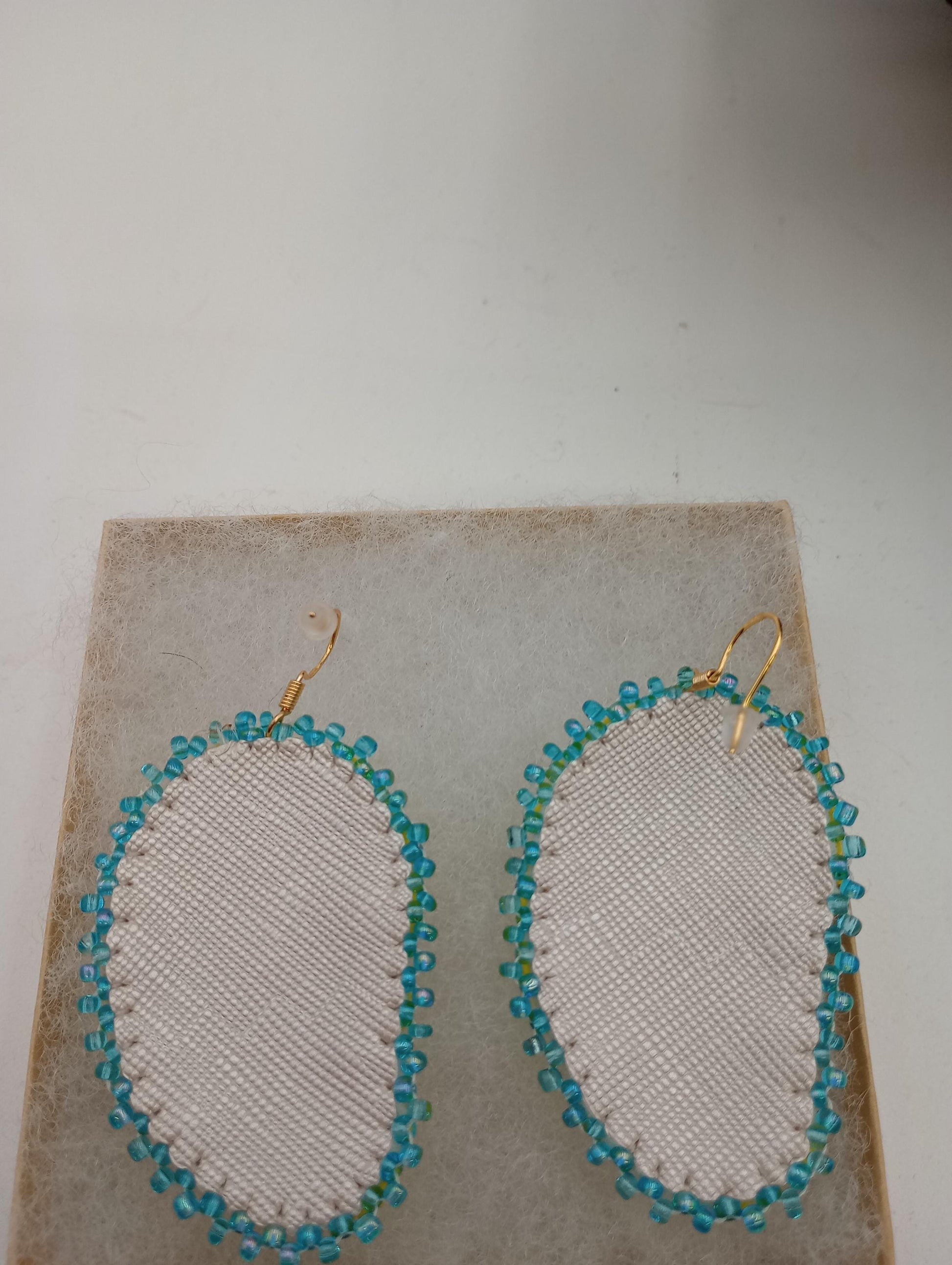 Hand Beaded Earrings: Anishinaabe/Ojibwe Beadwork, Light Blue & Yellow