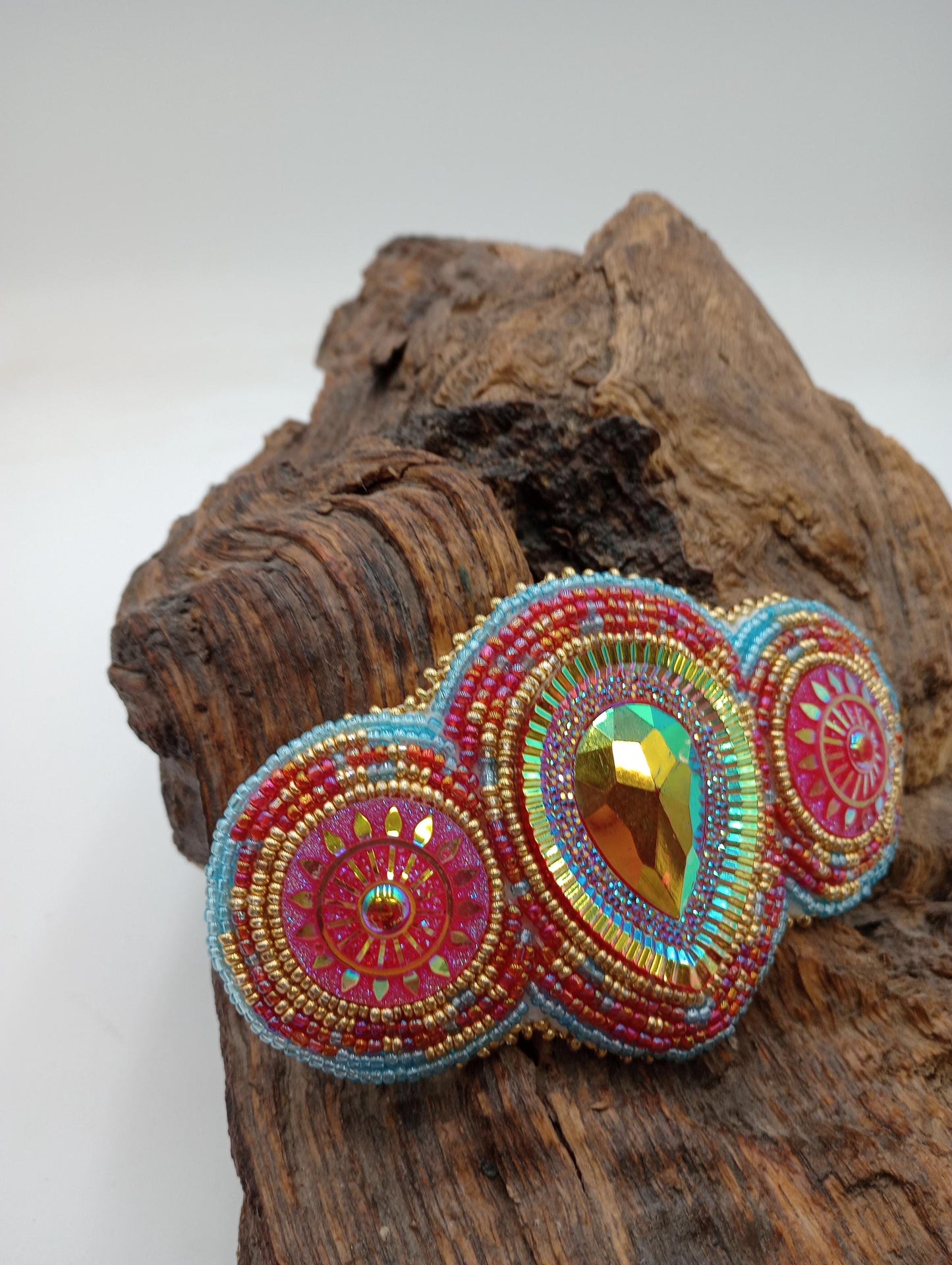 Ojibwe Beaded Hair Barrette: Handcrafted Leather & Metal Clip