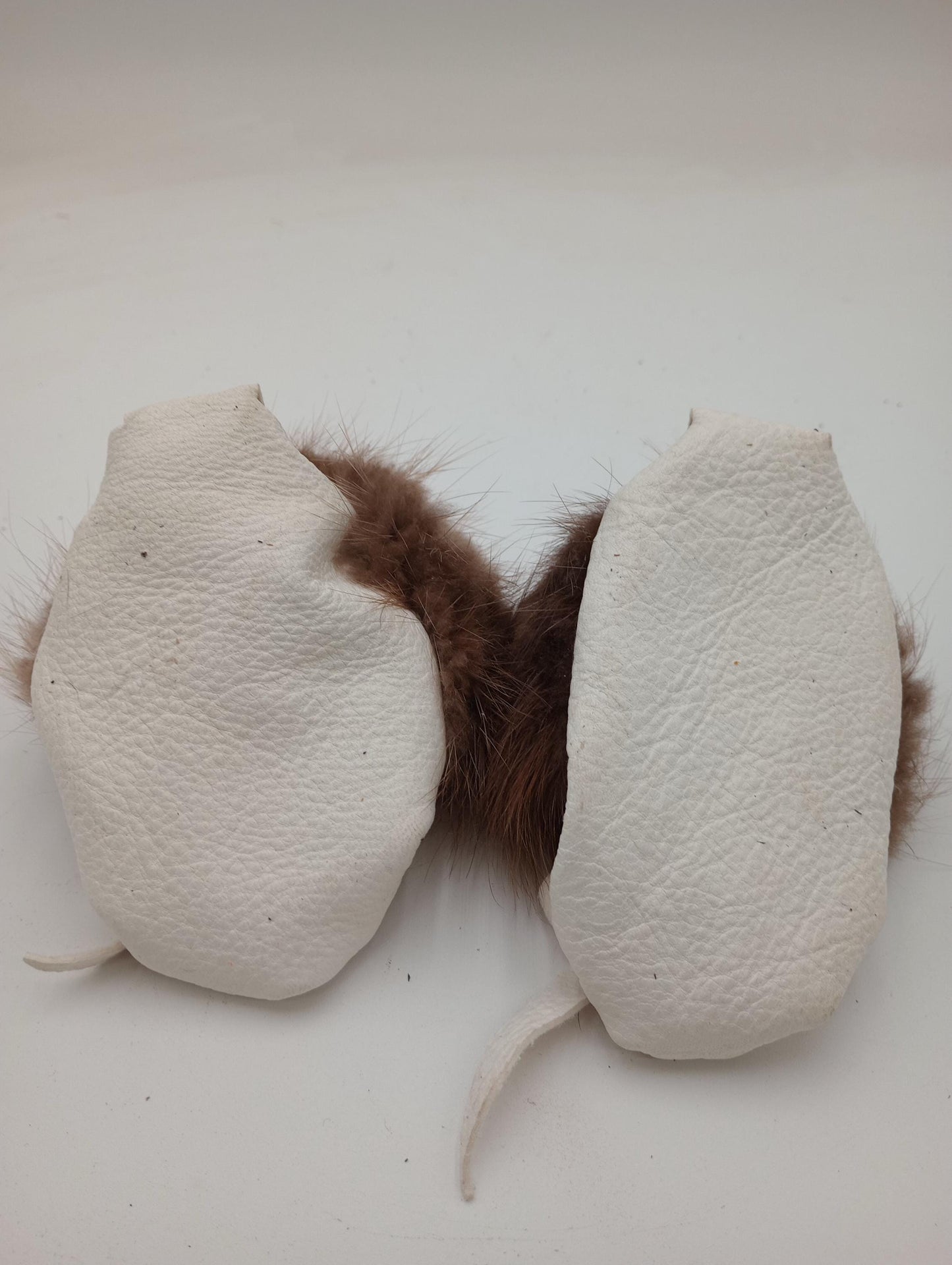 Handmade Leather & Beaver Fur Baby Moccasins: Ojibwe Pucker Toe Design