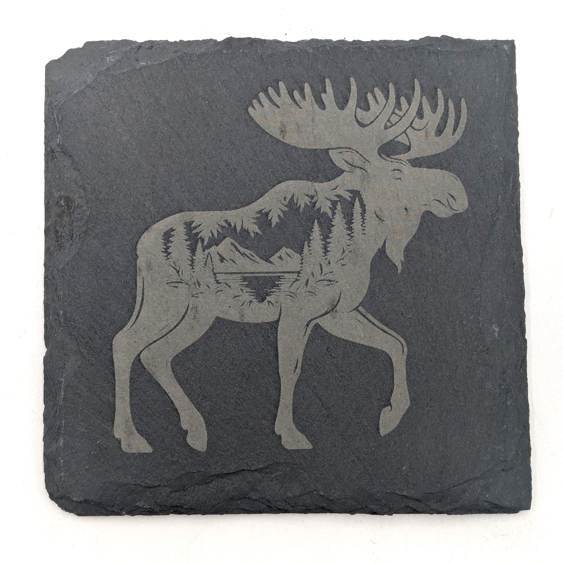 Etched Slate Coasters: Animal & Nature Scenes, Set of 4
