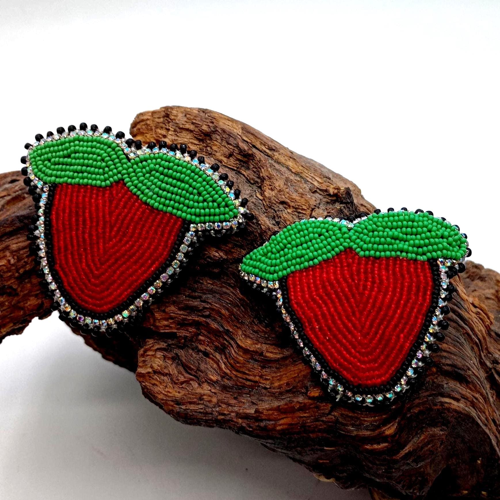 Beaded Strawberry Earrings: Handmade Ojibwe-Inspired Statement Jewelry