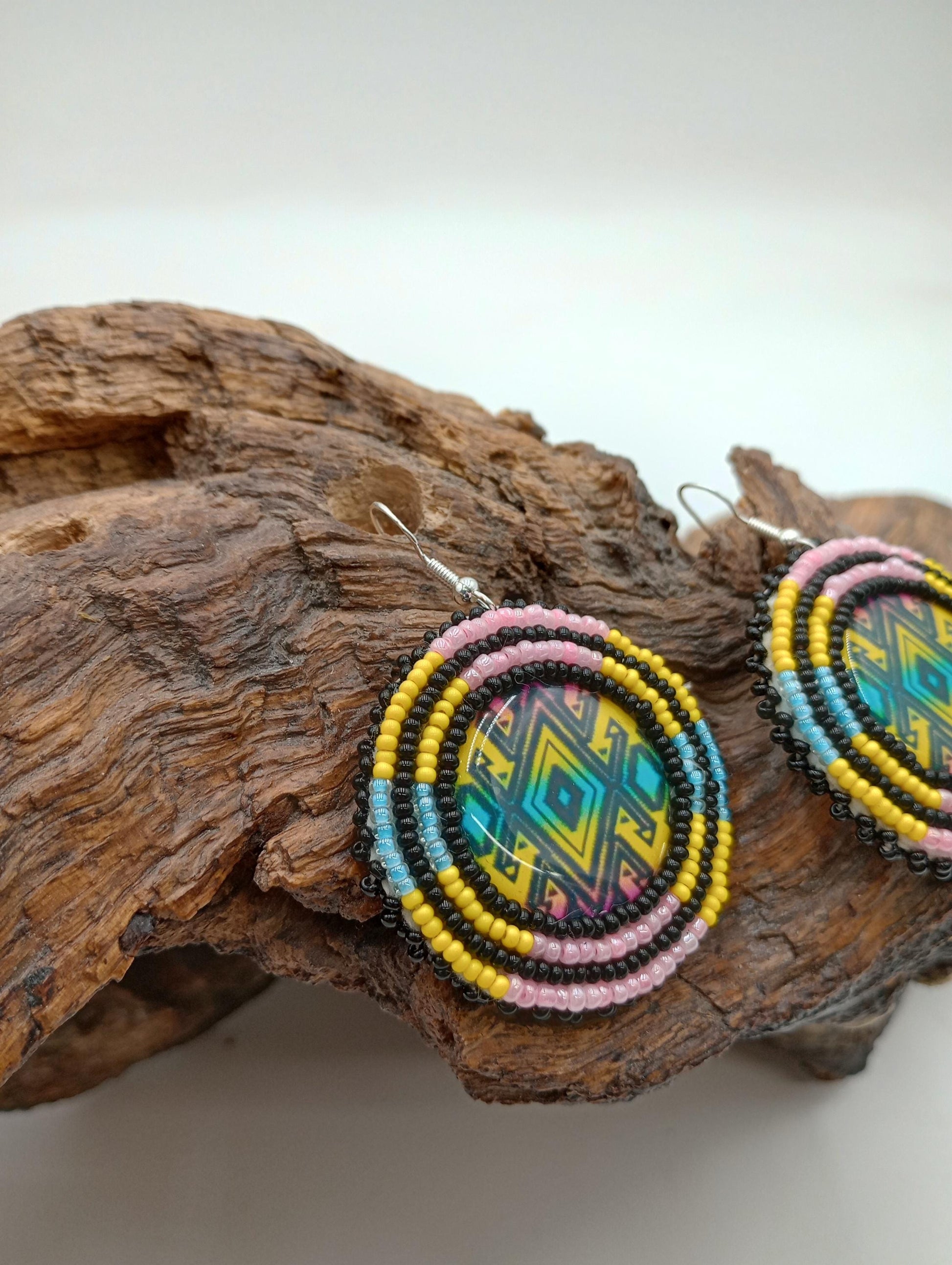 Hand Beaded Earrings: Anishinaabe/Ojibwe Beadwork, Hypoallergenic Hooks