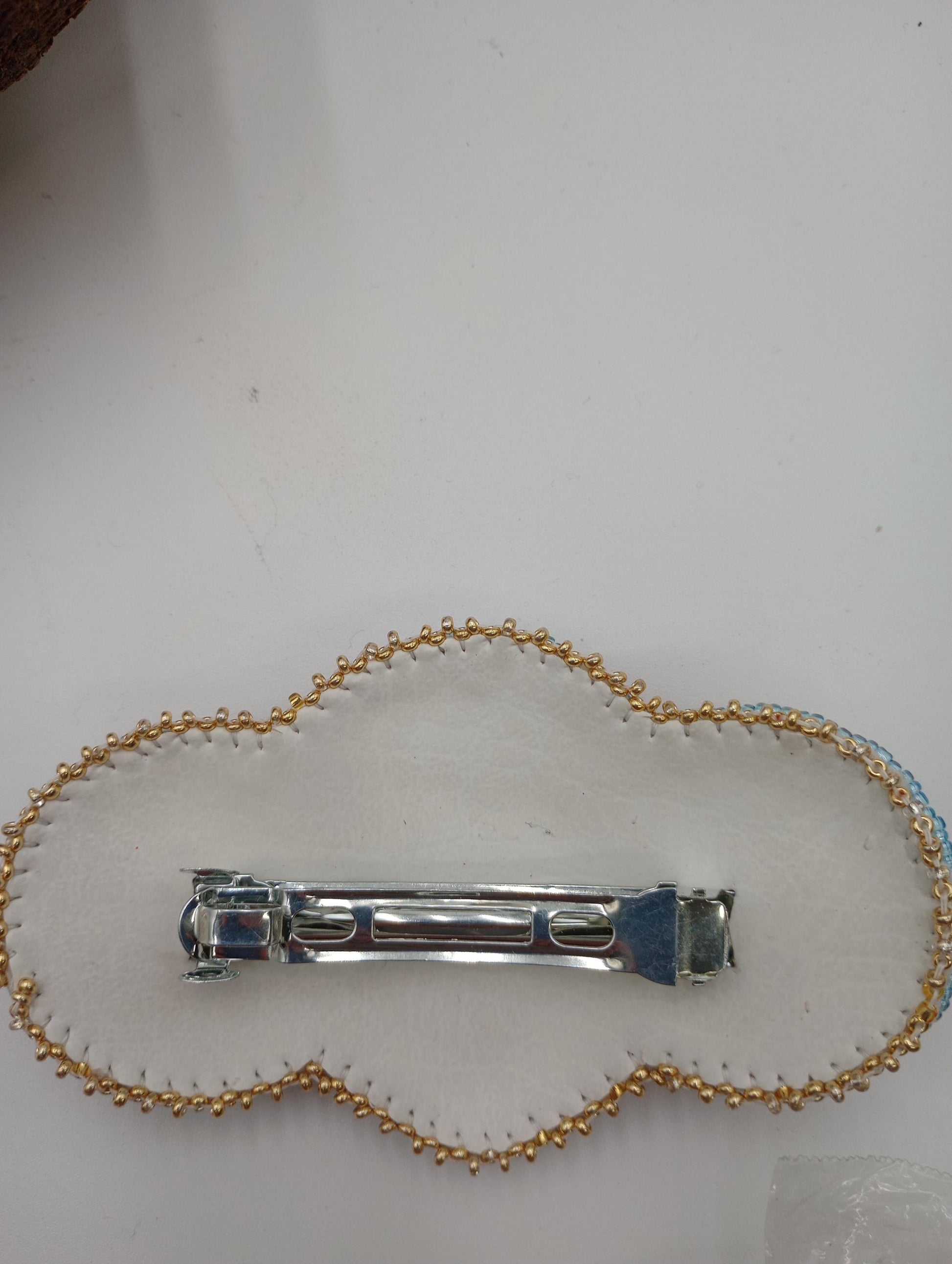 Ojibwe Beaded Hair Barrette: Handcrafted Leather & Metal Clip