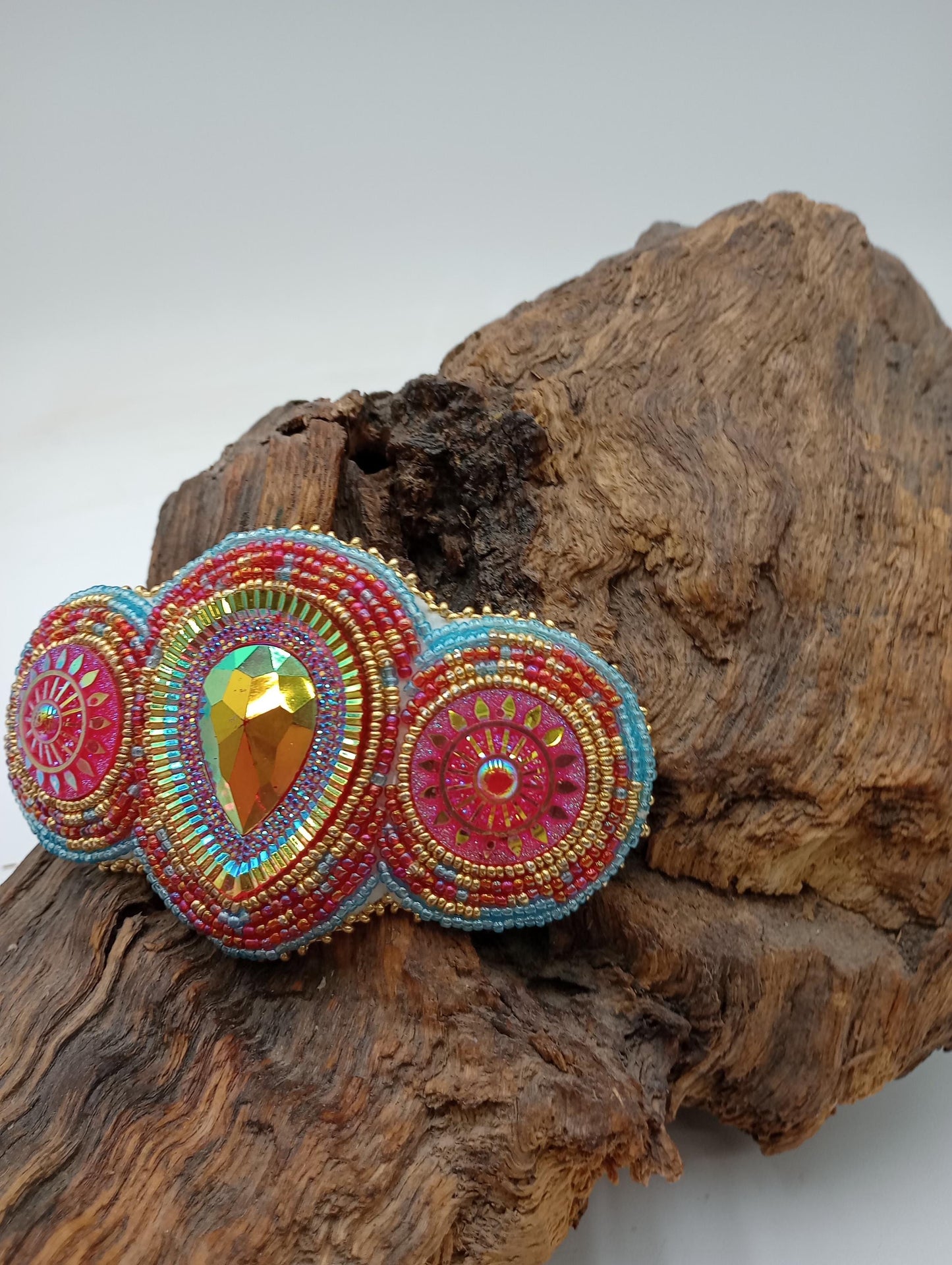 Ojibwe Beaded Hair Barrette: Handcrafted Leather & Metal Clip