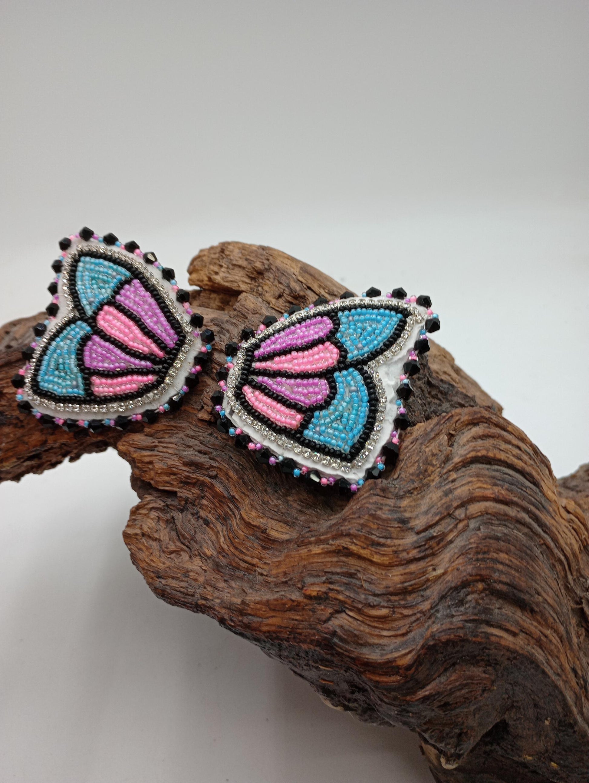 Beaded Butterfly Barrette & Earring Set: Anishinaabe Ojibwe Craft