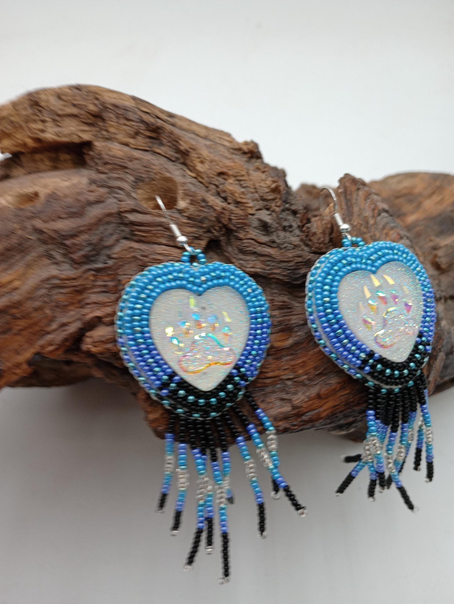 Hand Beaded Fringe Earrings: Anishinaabe Ojibwe Beadwork