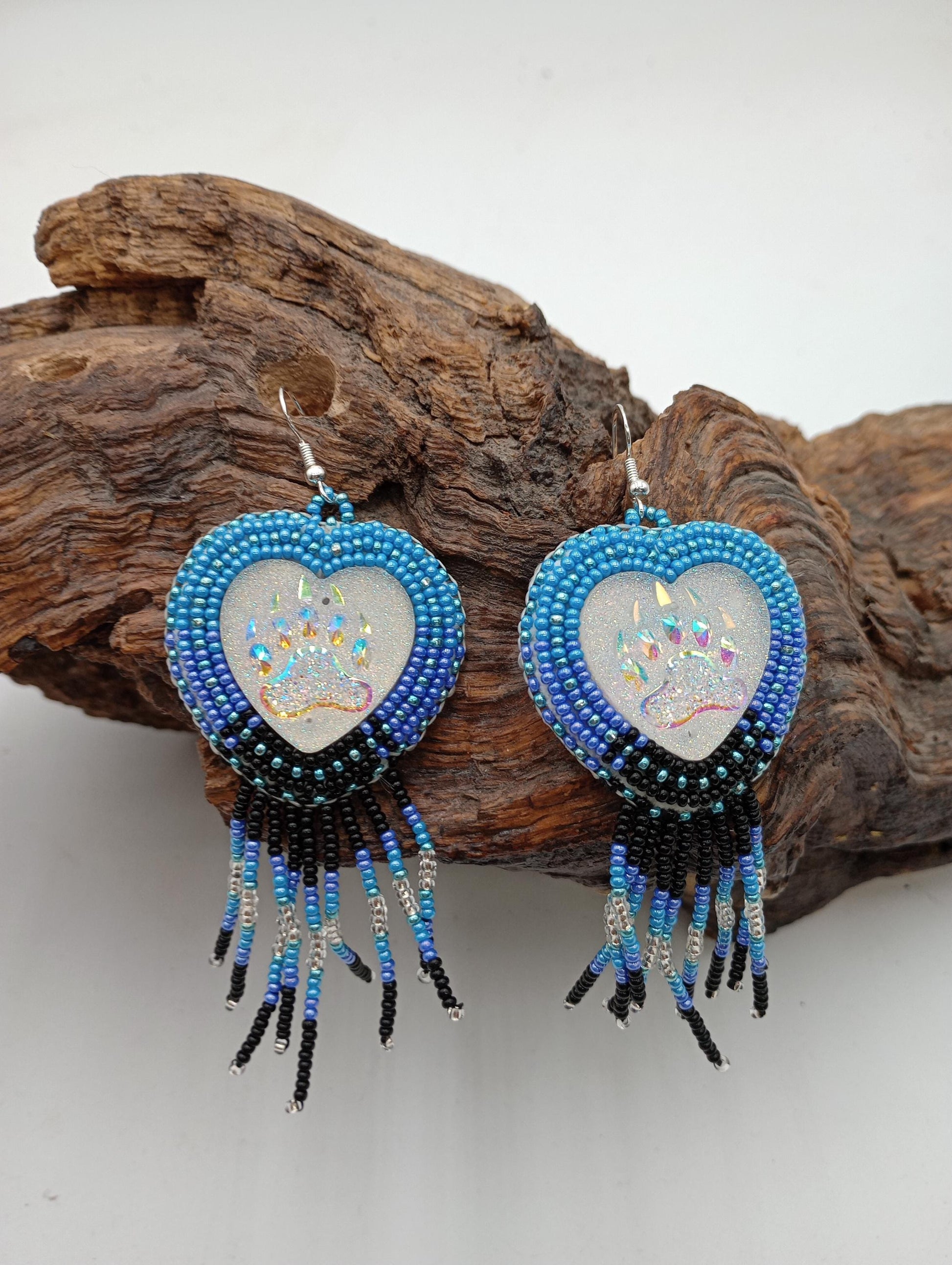 Hand Beaded Fringe Earrings: Anishinaabe Ojibwe Beadwork