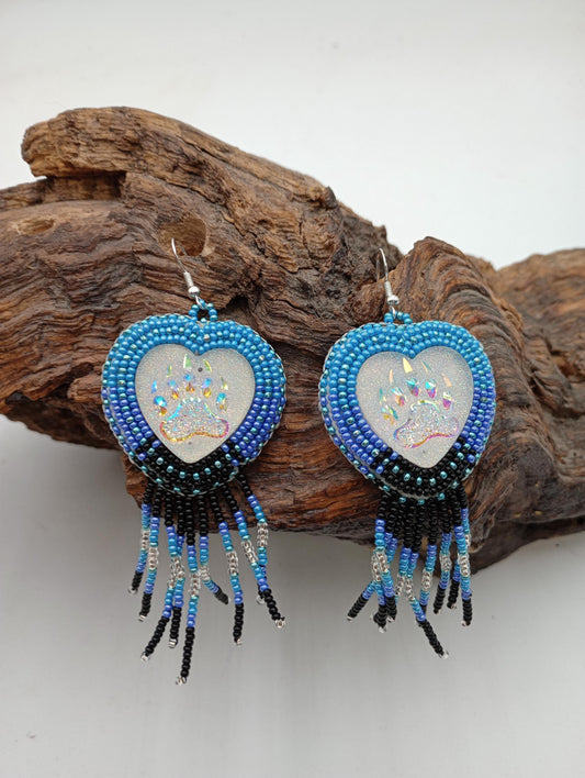 Hand Beaded Fringe Earrings: Anishinaabe Ojibwe Beadwork
