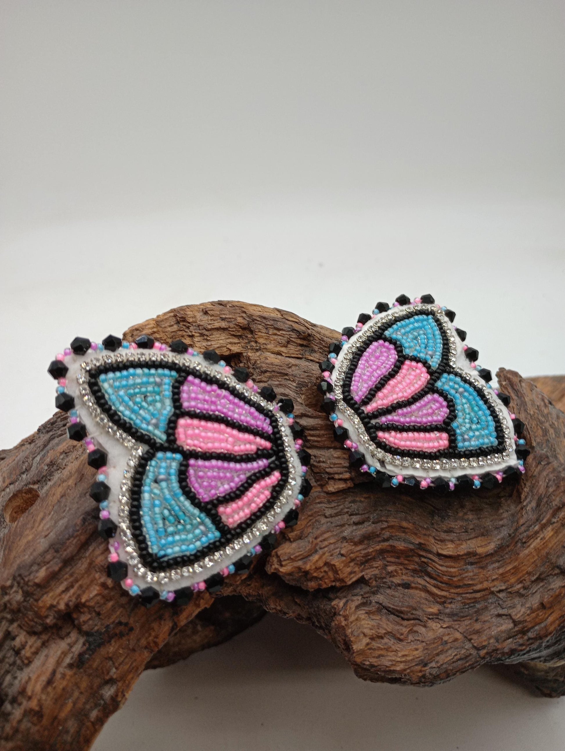 Beaded Butterfly Barrette & Earring Set: Anishinaabe Ojibwe Craft