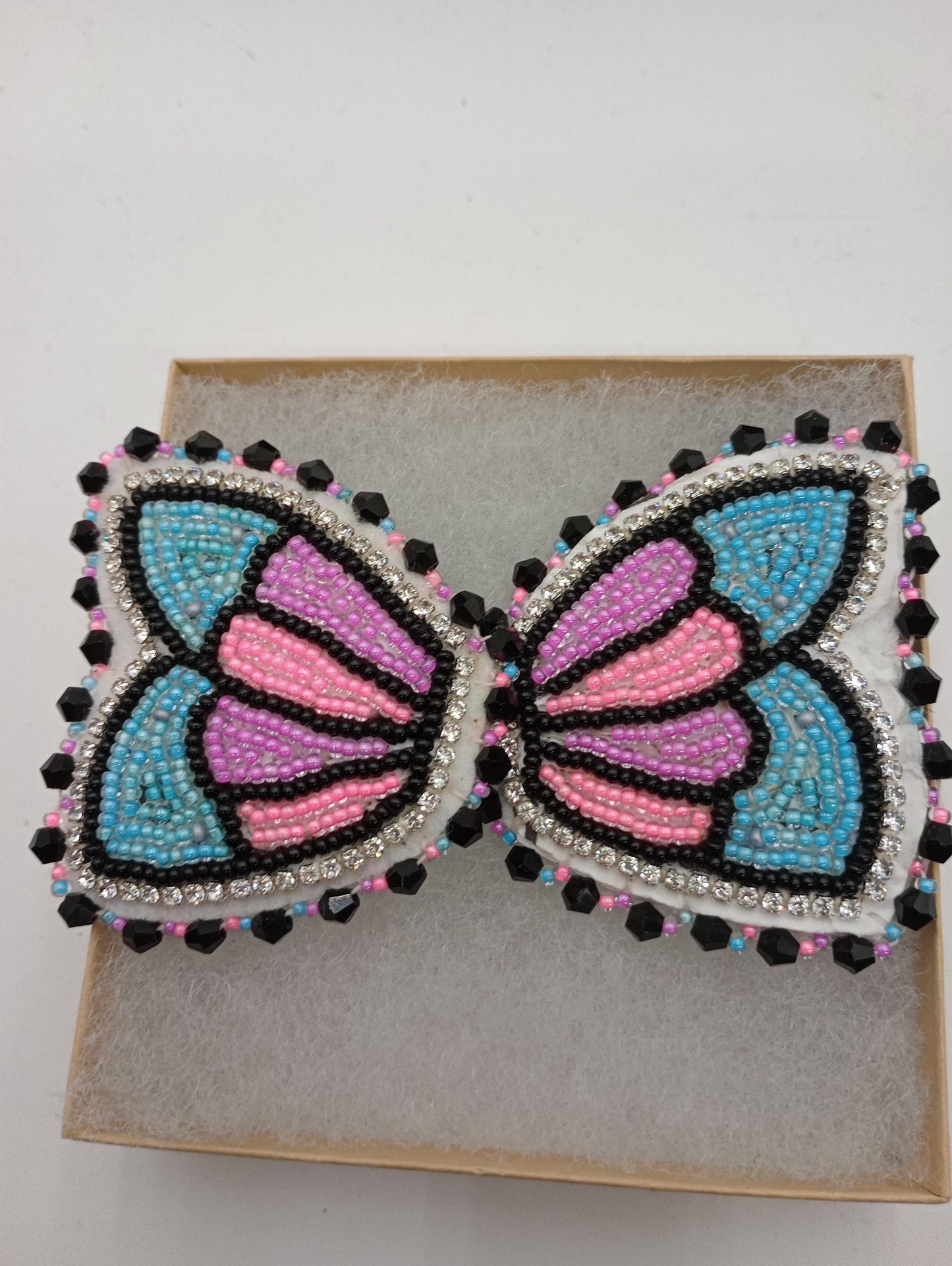 Beaded Butterfly Barrette & Earring Set: Anishinaabe Ojibwe Craft