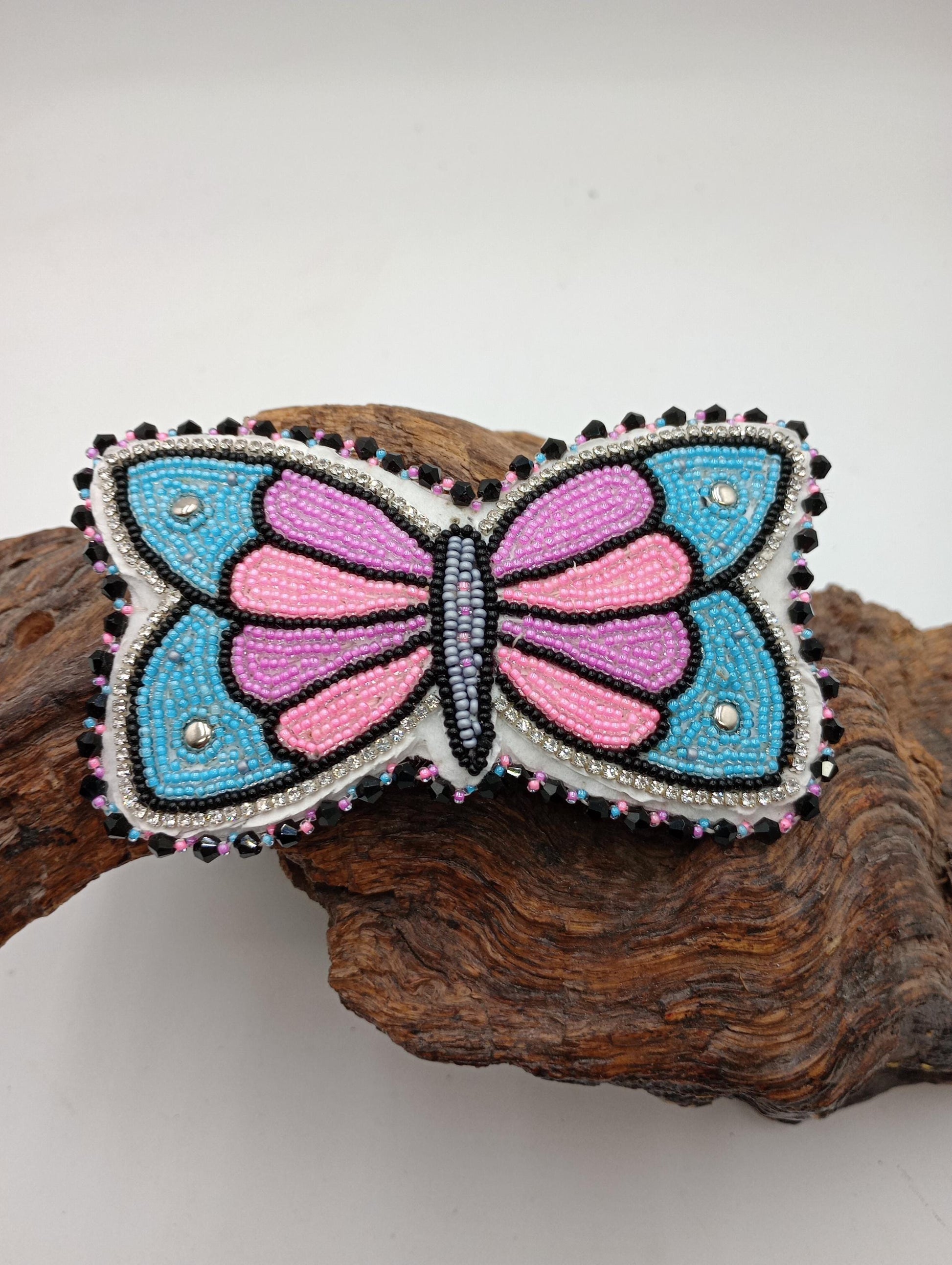 Beaded Butterfly Barrette & Earring Set: Anishinaabe Ojibwe Craft