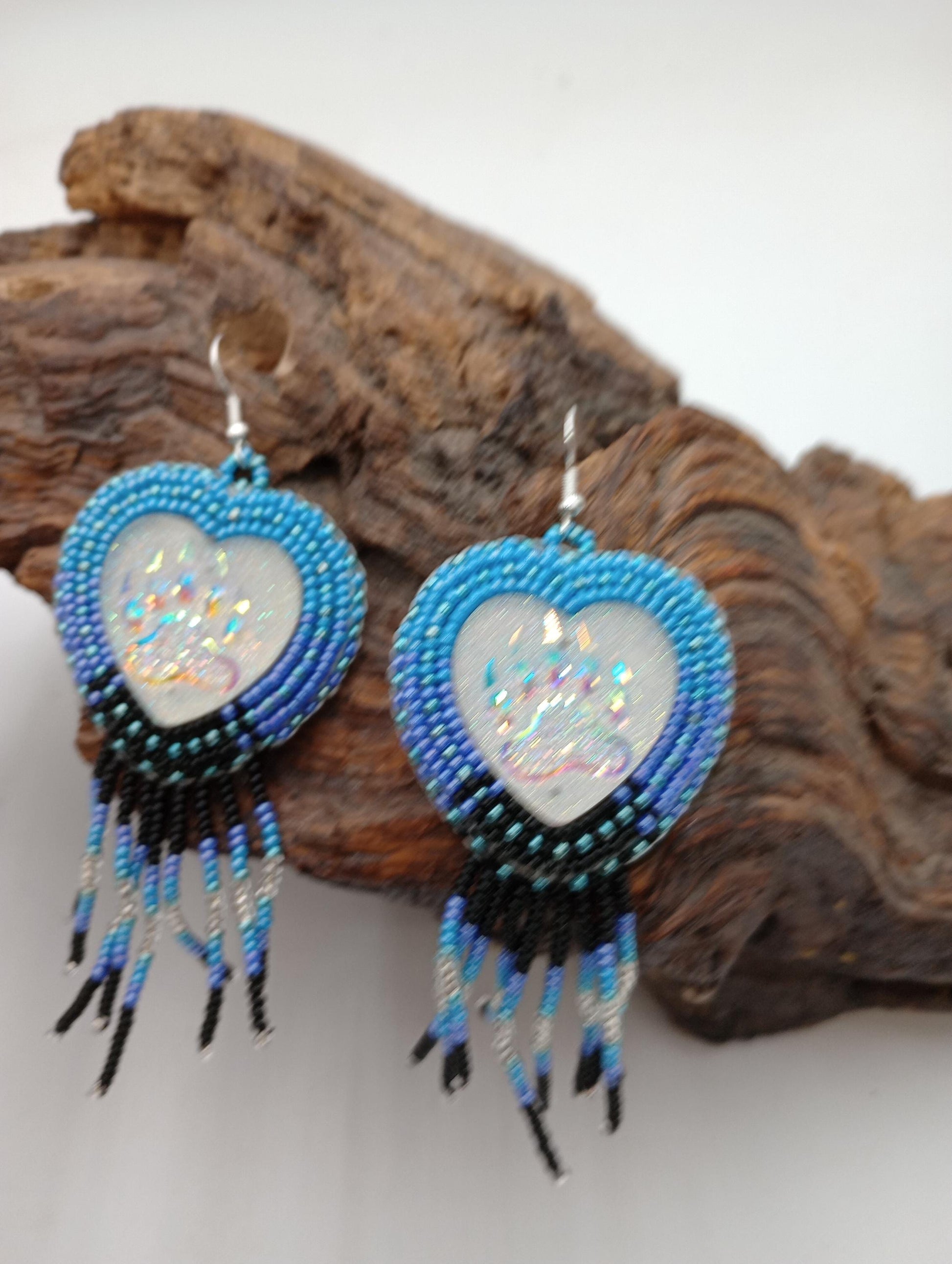 Hand Beaded Fringe Earrings: Anishinaabe Ojibwe Beadwork