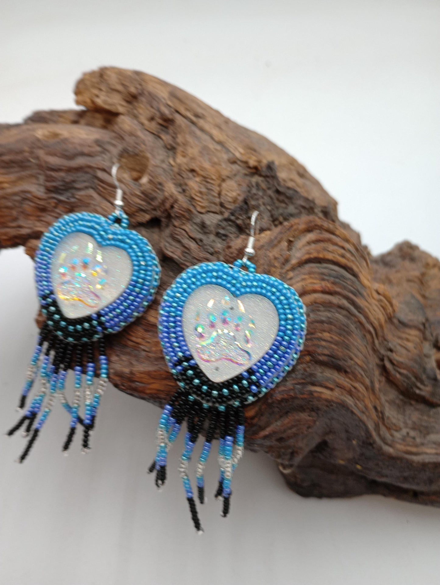 Hand Beaded Fringe Earrings: Anishinaabe Ojibwe Beadwork