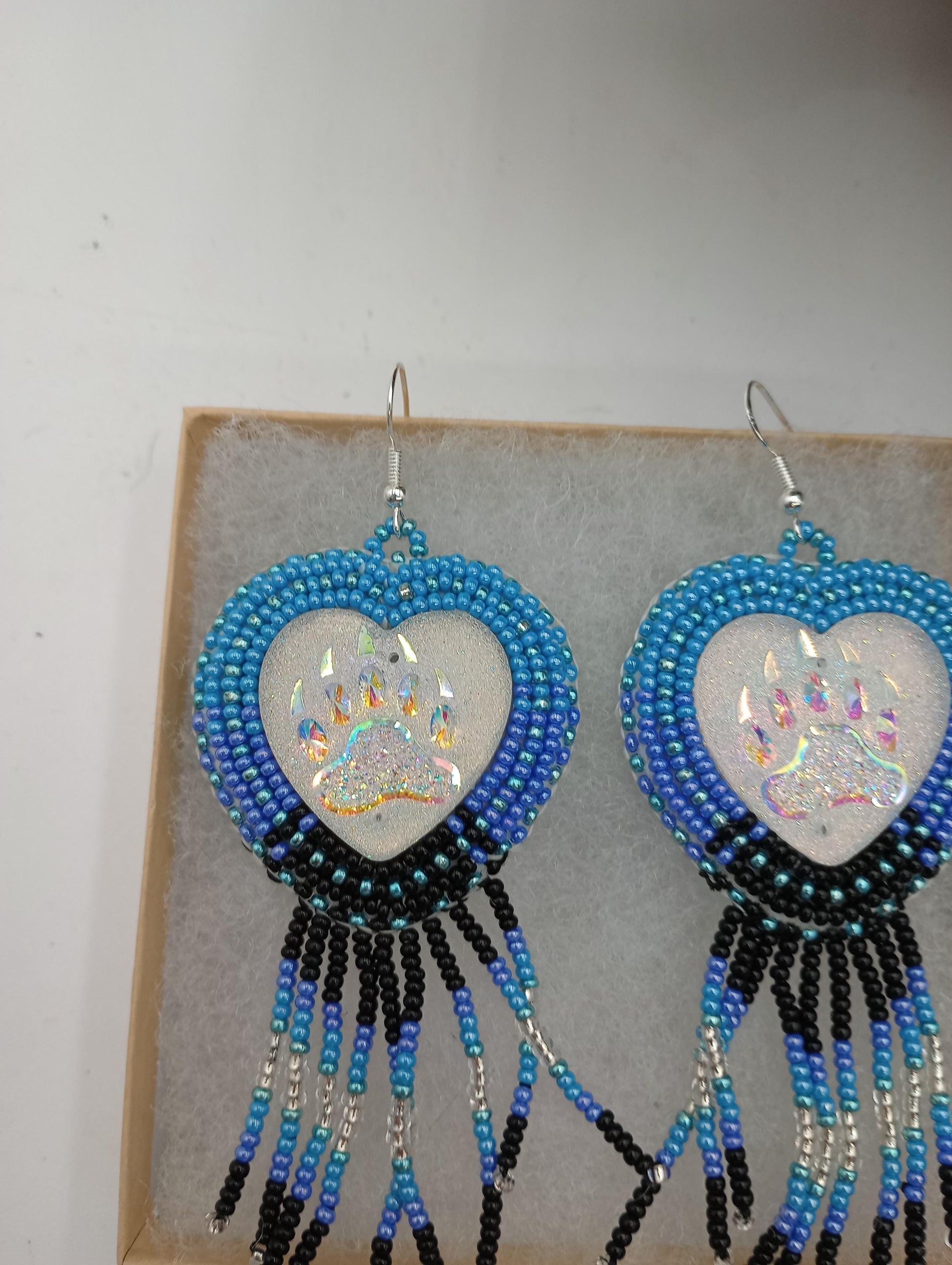 Hand Beaded Fringe Earrings: Anishinaabe Ojibwe Beadwork