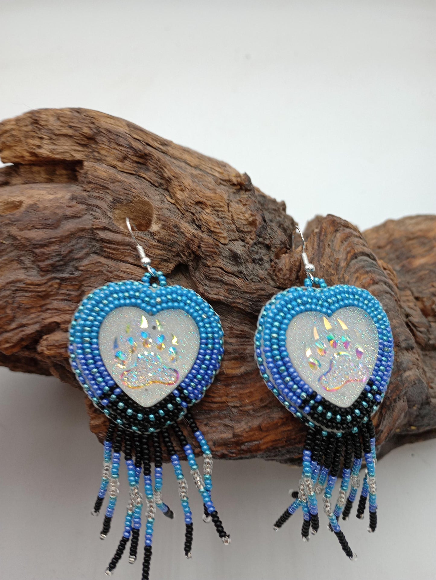 Hand Beaded Fringe Earrings: Anishinaabe Ojibwe Beadwork