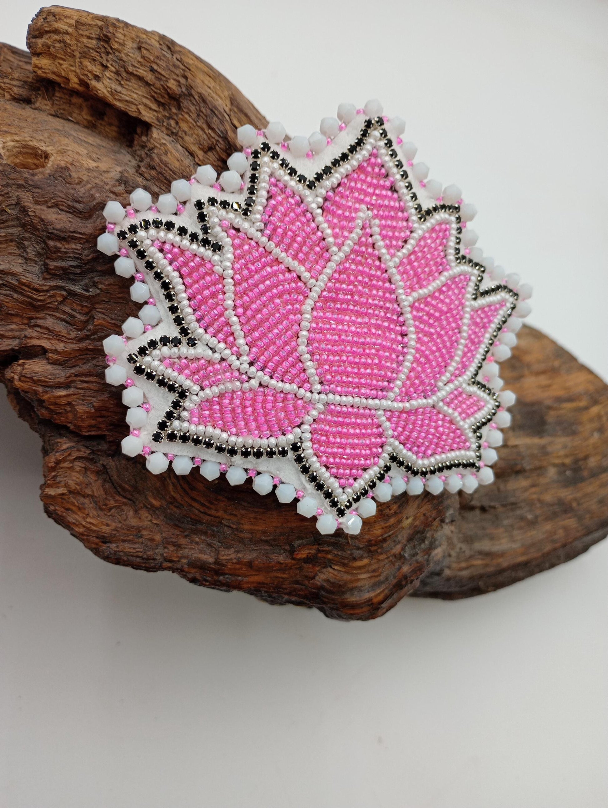 Hand Beaded Flower Barrette: Ojibwe Anishinaabe Beadwork
