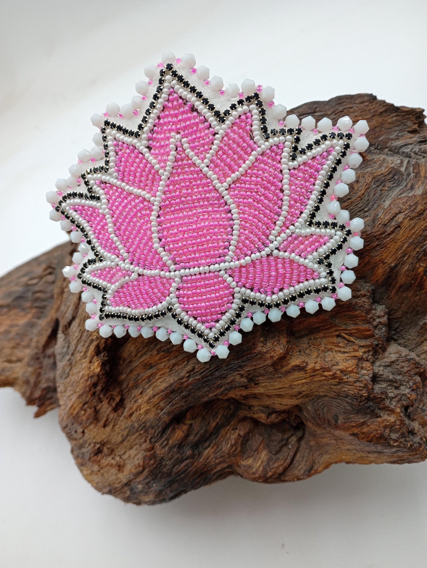 Hand Beaded Flower Barrette: Ojibwe Anishinaabe Beadwork