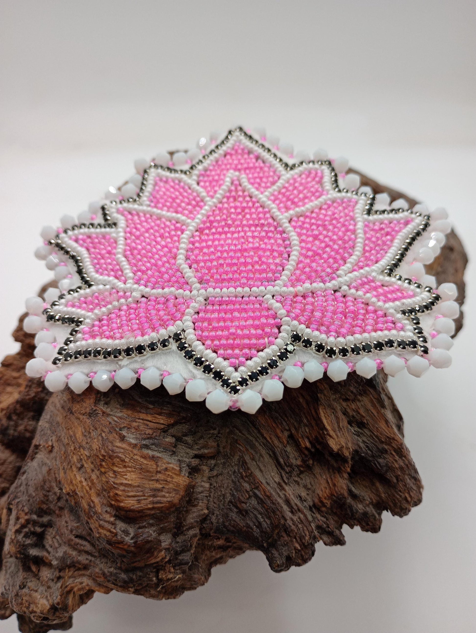Hand Beaded Flower Barrette: Ojibwe Anishinaabe Beadwork