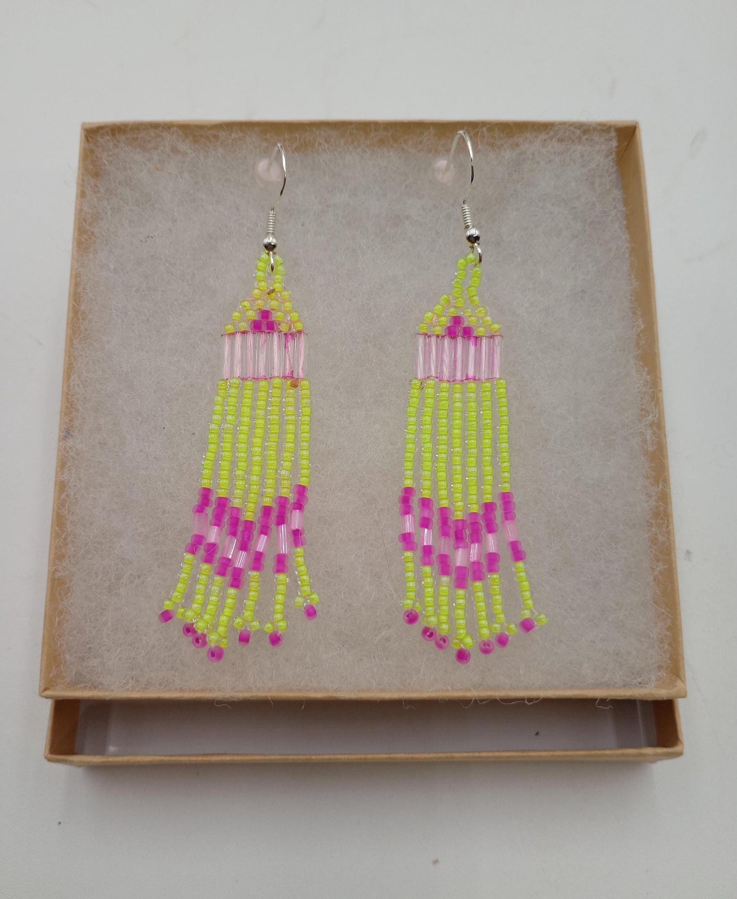 Beaded Fringe Earrings: Anishinaabe Ojibwe Made - 3-inch